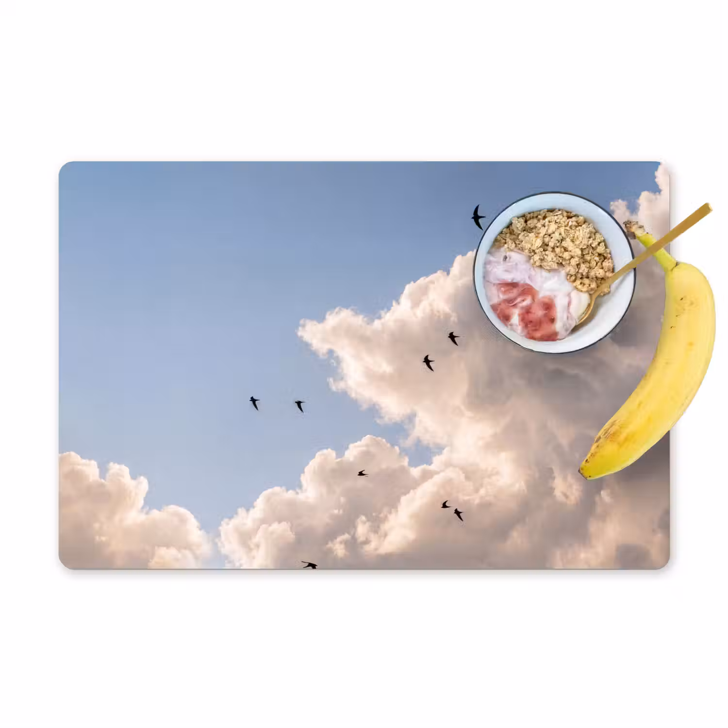 Vogel - Vlucht - Wolken - Natuur - Blauw Placemat vinyl groot -zzzproduct_Kitchenyeah-website