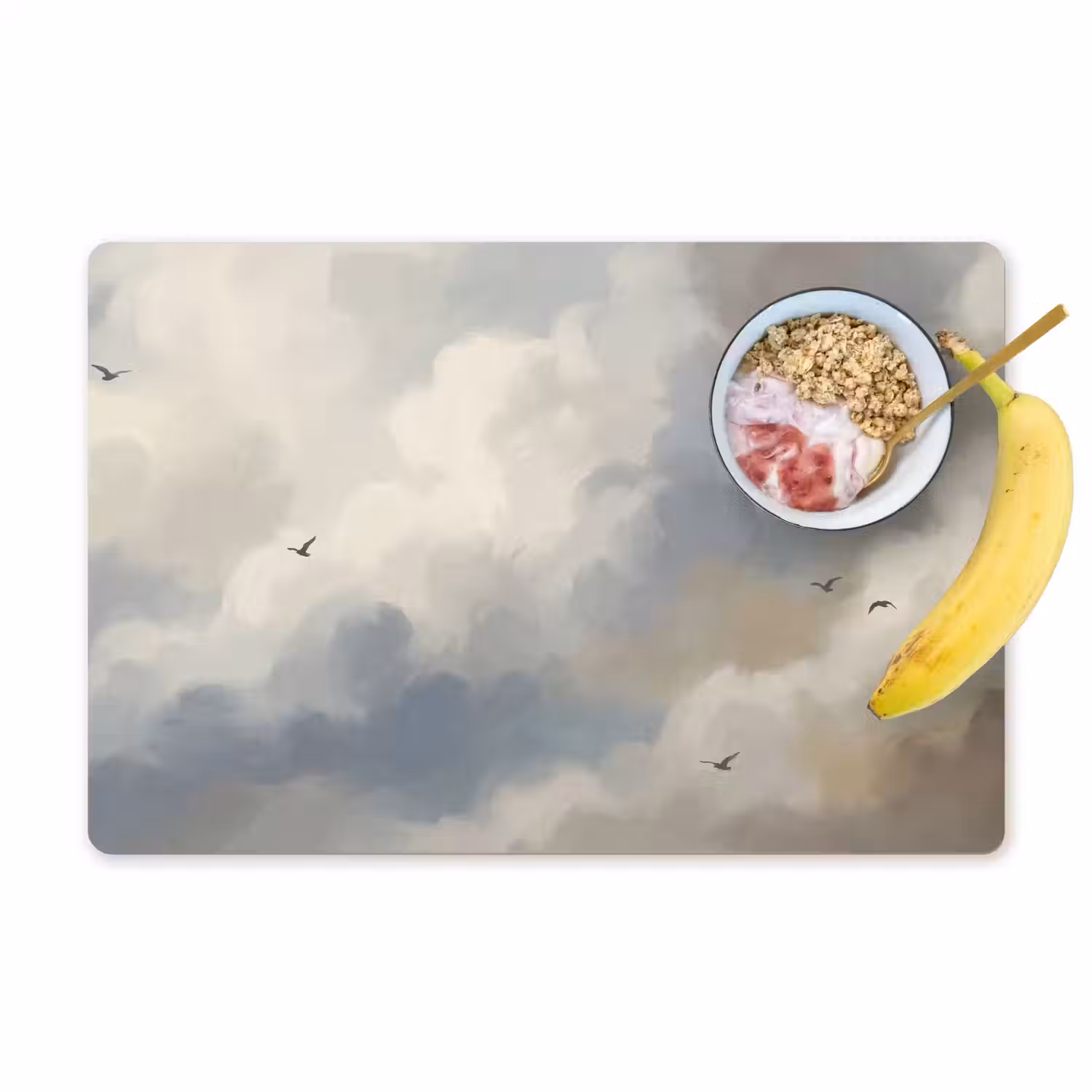 Vogel - Wolken - Natuur - Modern - Grijs Placemat vinyl groot -zzzproduct_Kitchenyeah-website