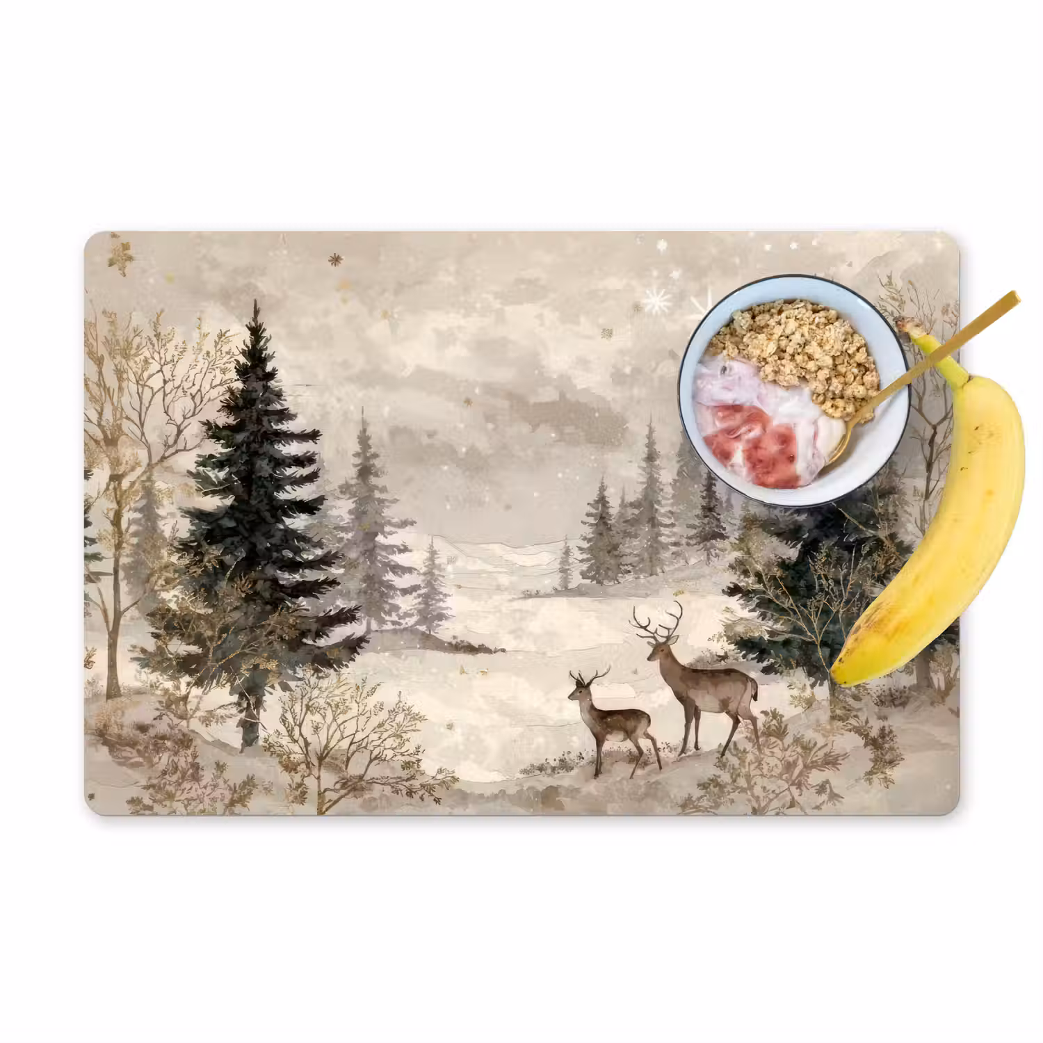 Bos - Herten - Winter - Sneeuw Placemat vinyl groot -zzzproduct_Kitchenyeah-website