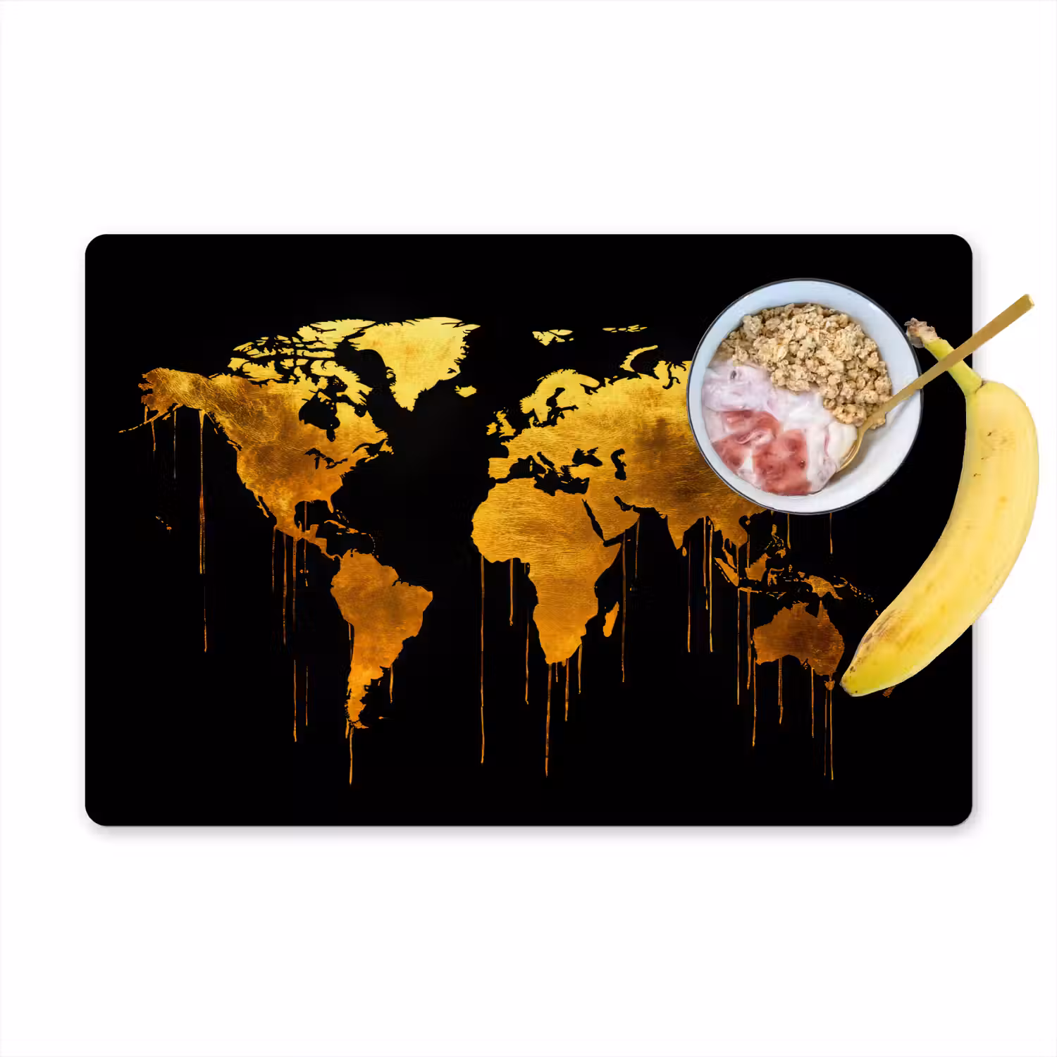 Wereldkaart - Goud - Druipen - Zwart Placemat vinyl groot -zzzproduct_Kitchenyeah-website