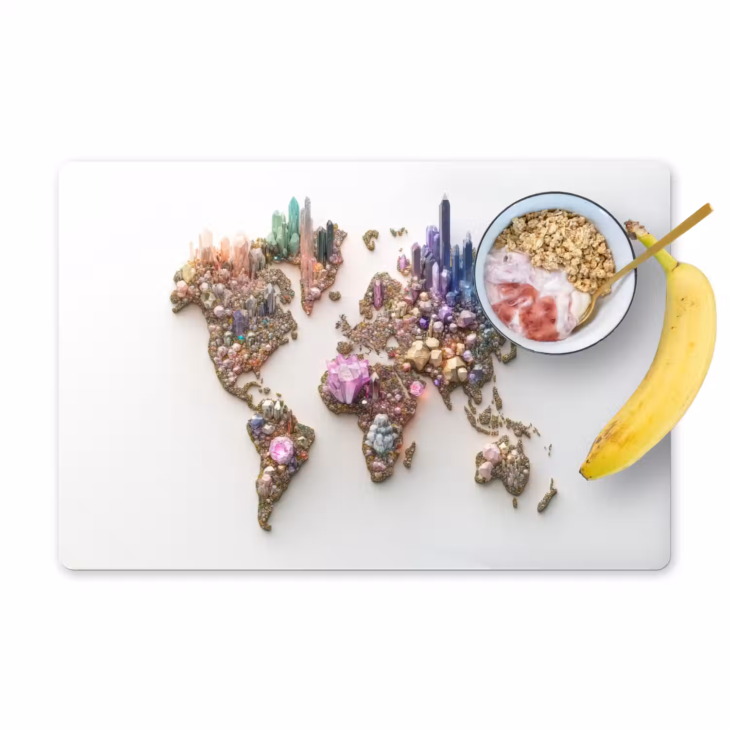 Wereldkaart - Kristallen - Unieke tinten Placemat vinyl groot -zzzproduct_Kitchenyeah-website