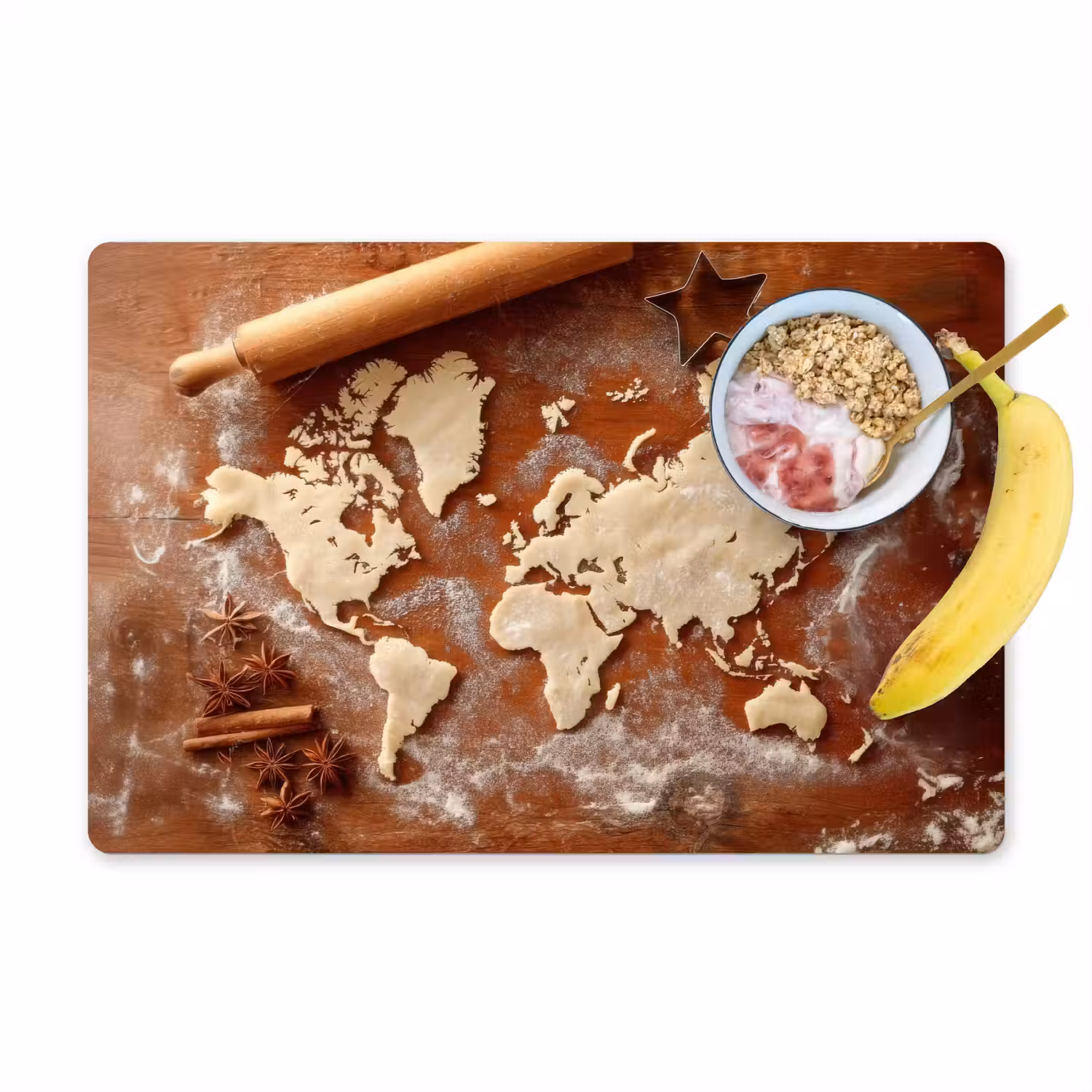 Wereldkaart - Koekjesdeeg - Warme baksfeer Placemat vinyl groot -zzzproduct_Kitchenyeah-website