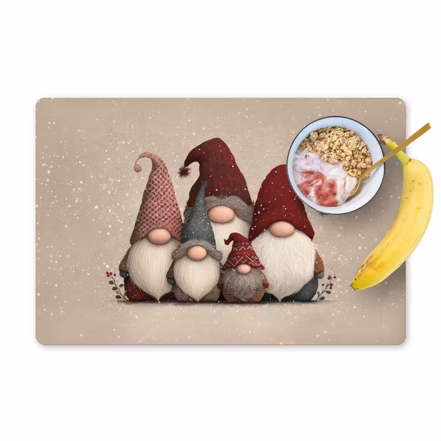 Kabouters - Kerst - Sneeuw - Puntmutsen Placemat vinyl groot -zzzproduct_Kitchenyeah-website