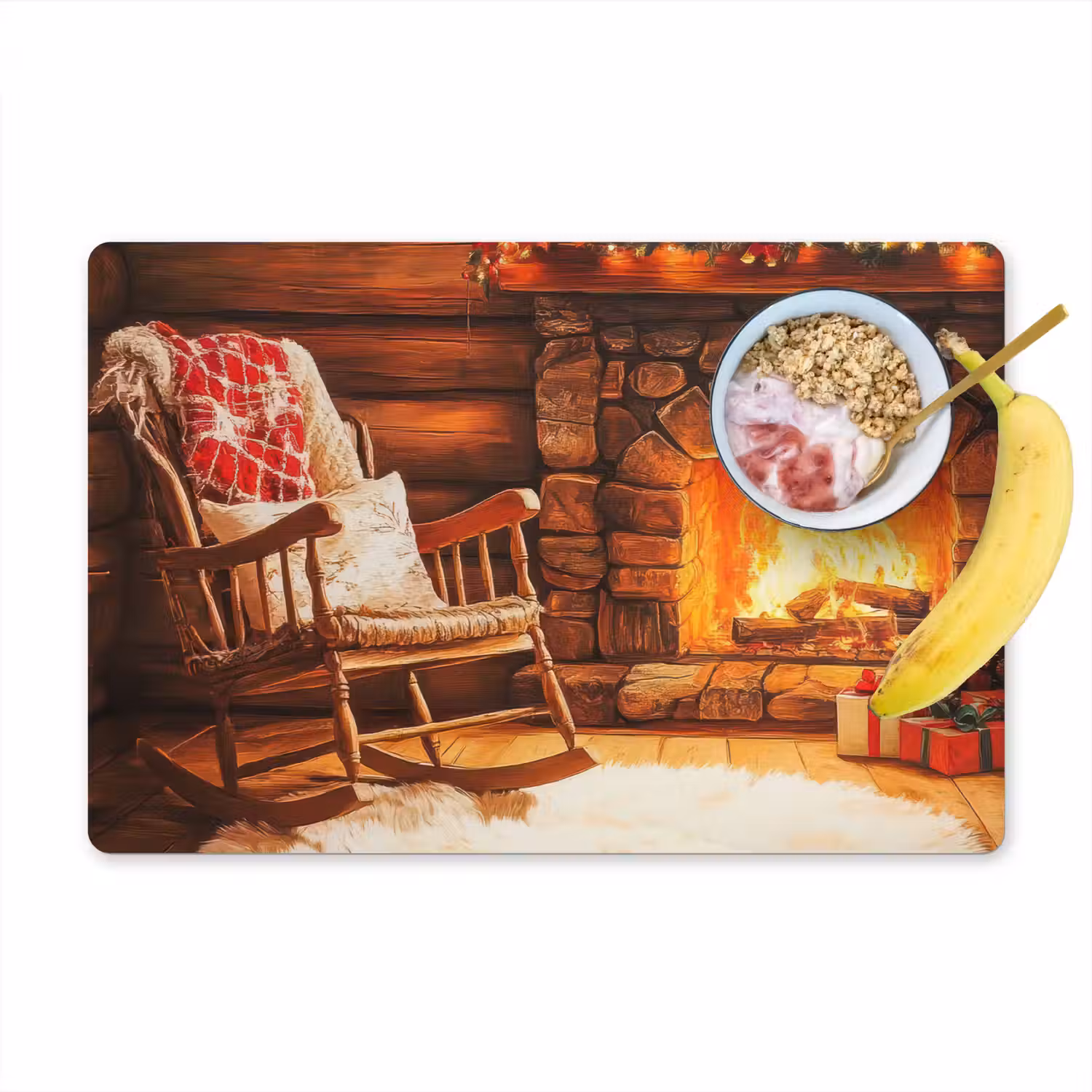 Winter - Kerst - Huis - Openhaard Placemat vinyl groot -zzzproduct_Kitchenyeah-website