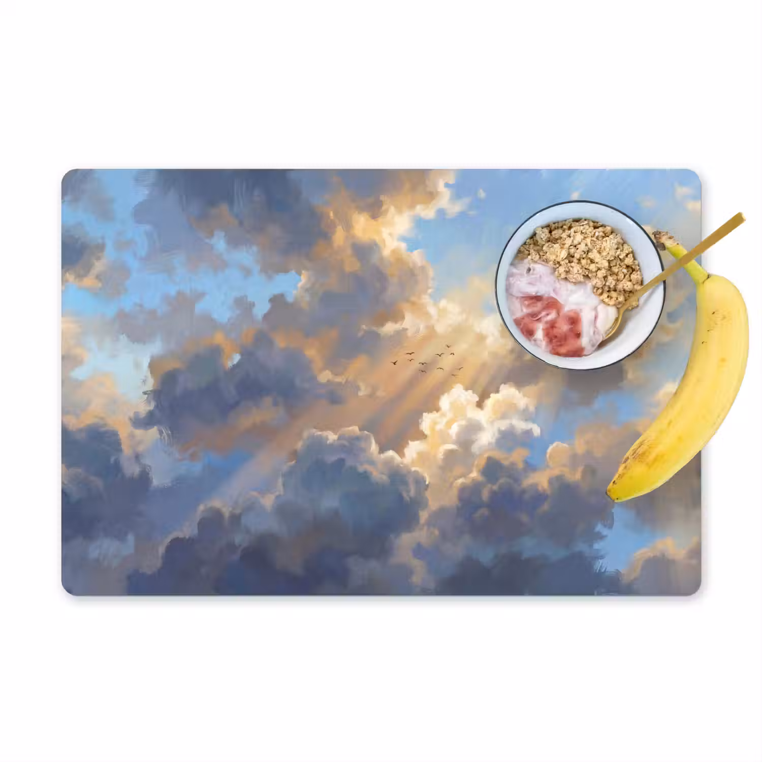 Wolken - Zonnestralen - Natuur - Abstract - Blauw Placemat vinyl groot -zzzproduct_Kitchenyeah-website
