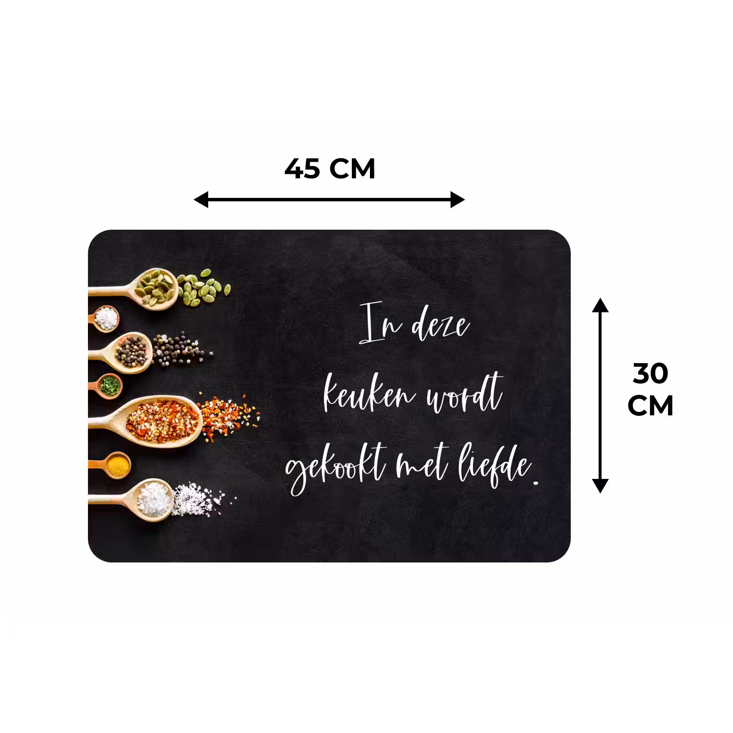 Quotes - Keuken - Spreuken - In deze keuken wordt gekookt met liefde - Liefde Placemat vinyl groot -specs