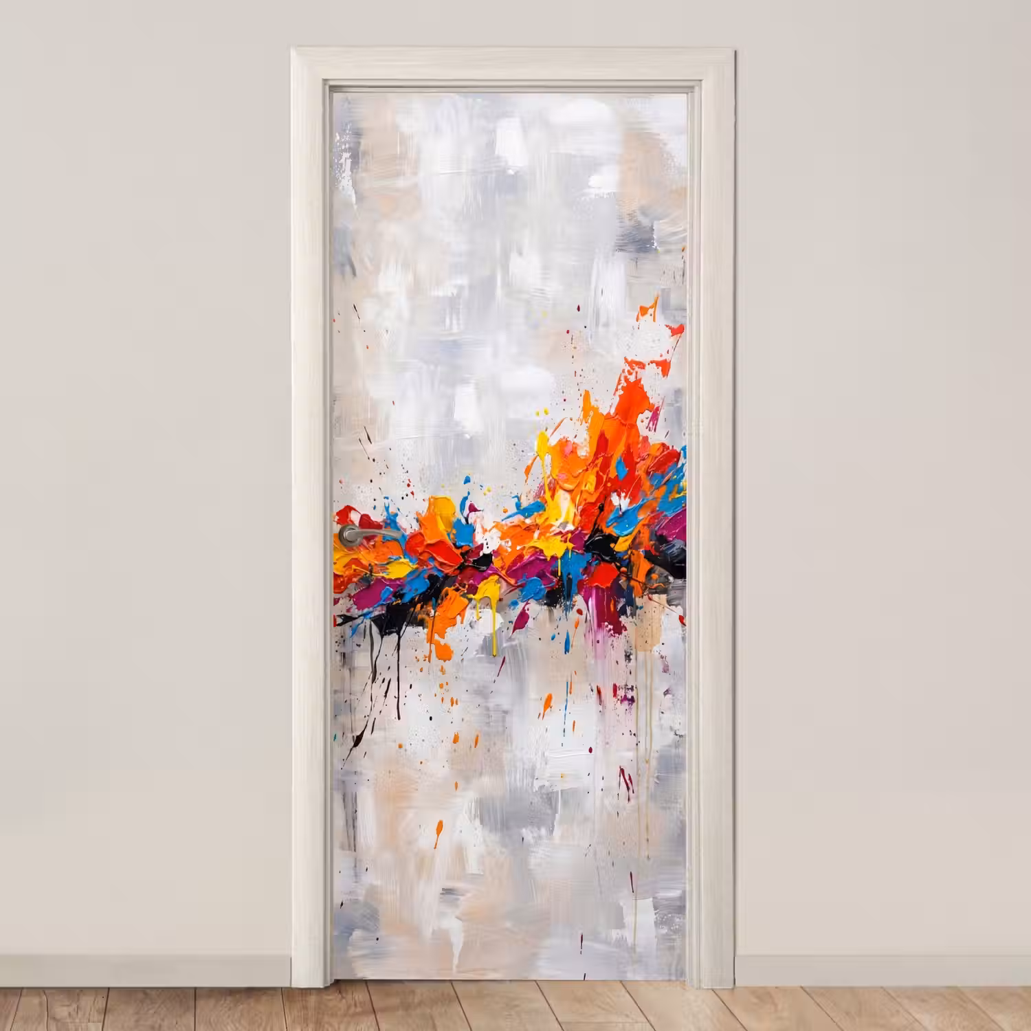 Abstract - Schilderij - Kleurrijk - Dynamisch deurposter klein -3d_beige