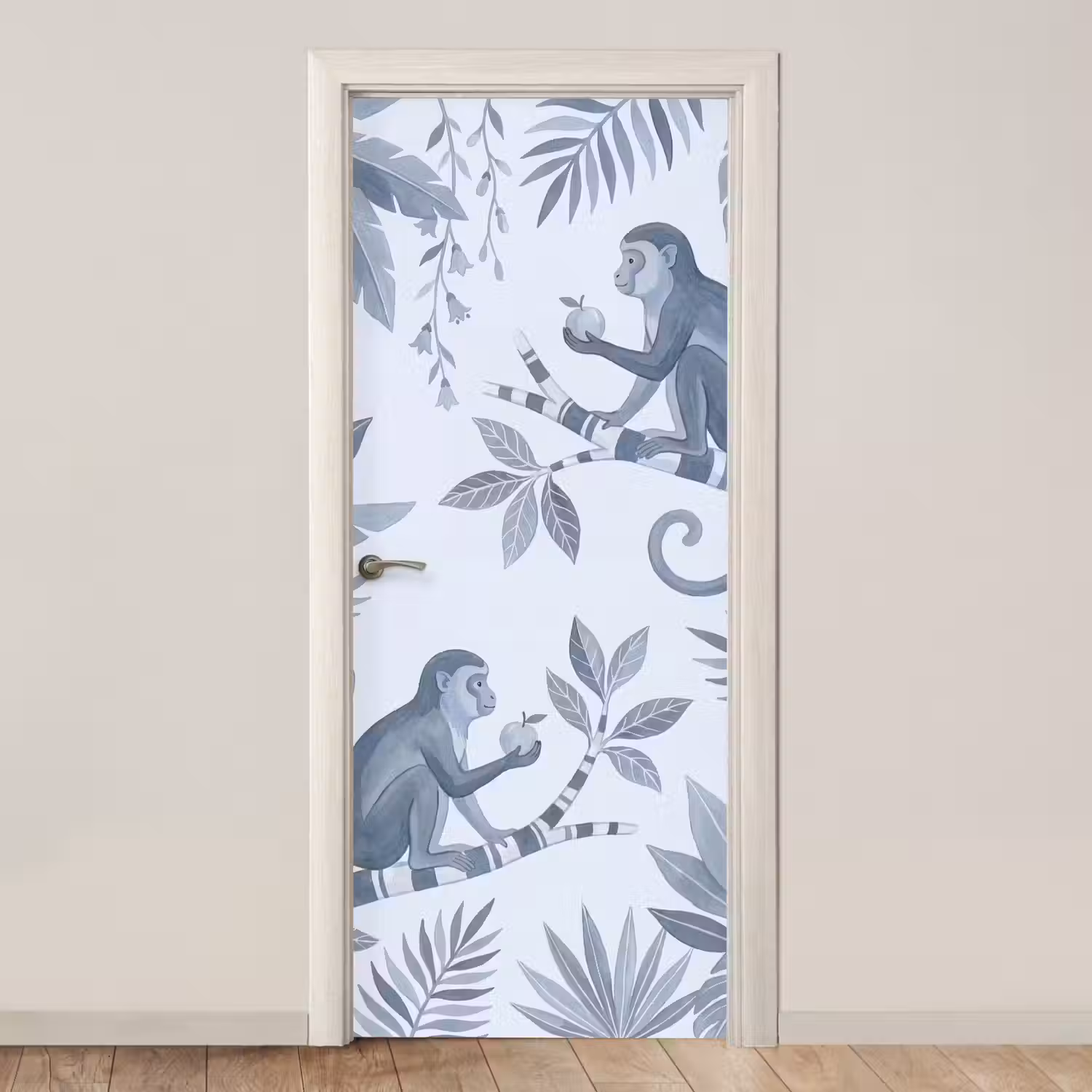 Aap - Boom - Bladeren - Jungle - Illustratie deurposter klein -3d_beige