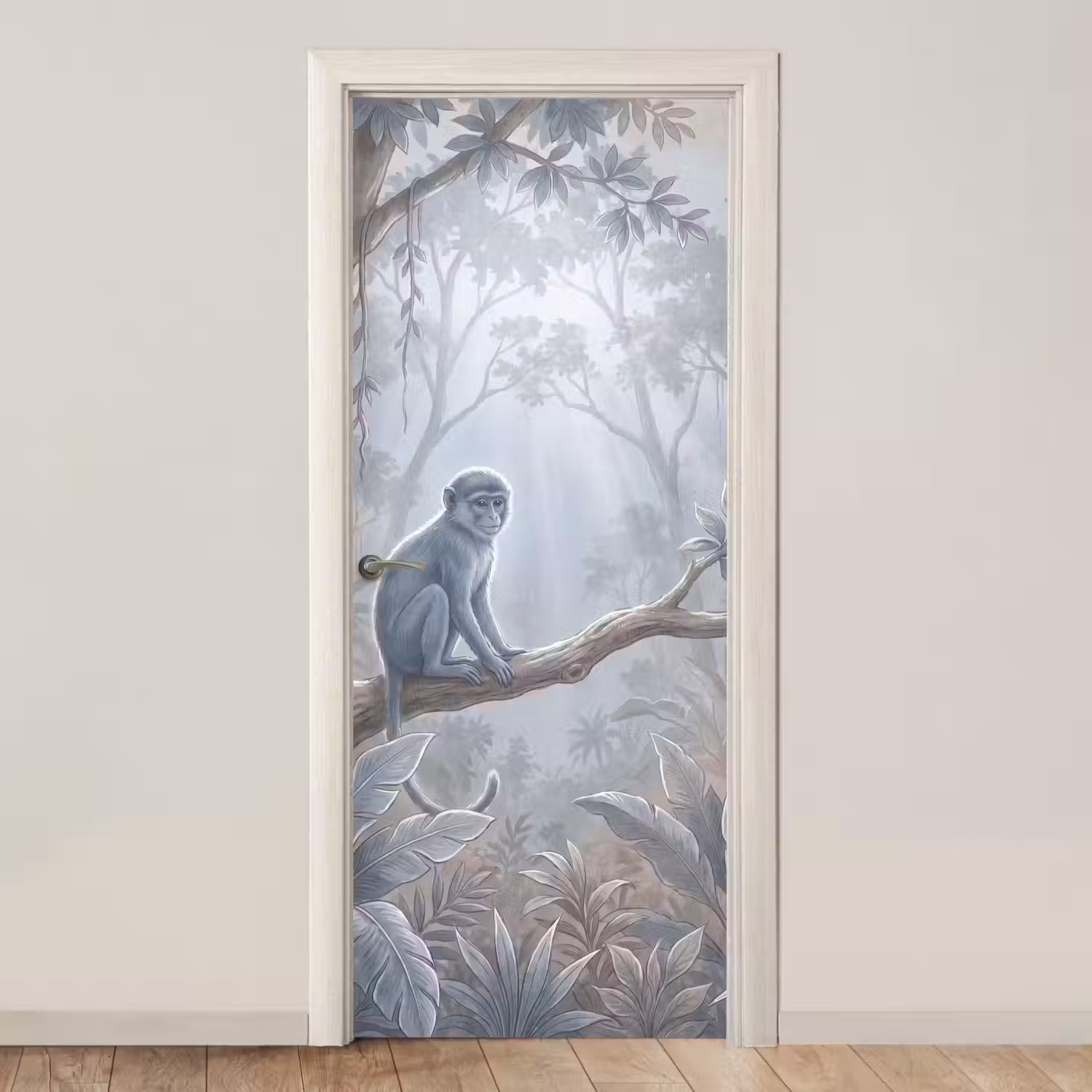 Aap - Boom - Jungle - Natuur - Grijs deurposter klein -3d_beige