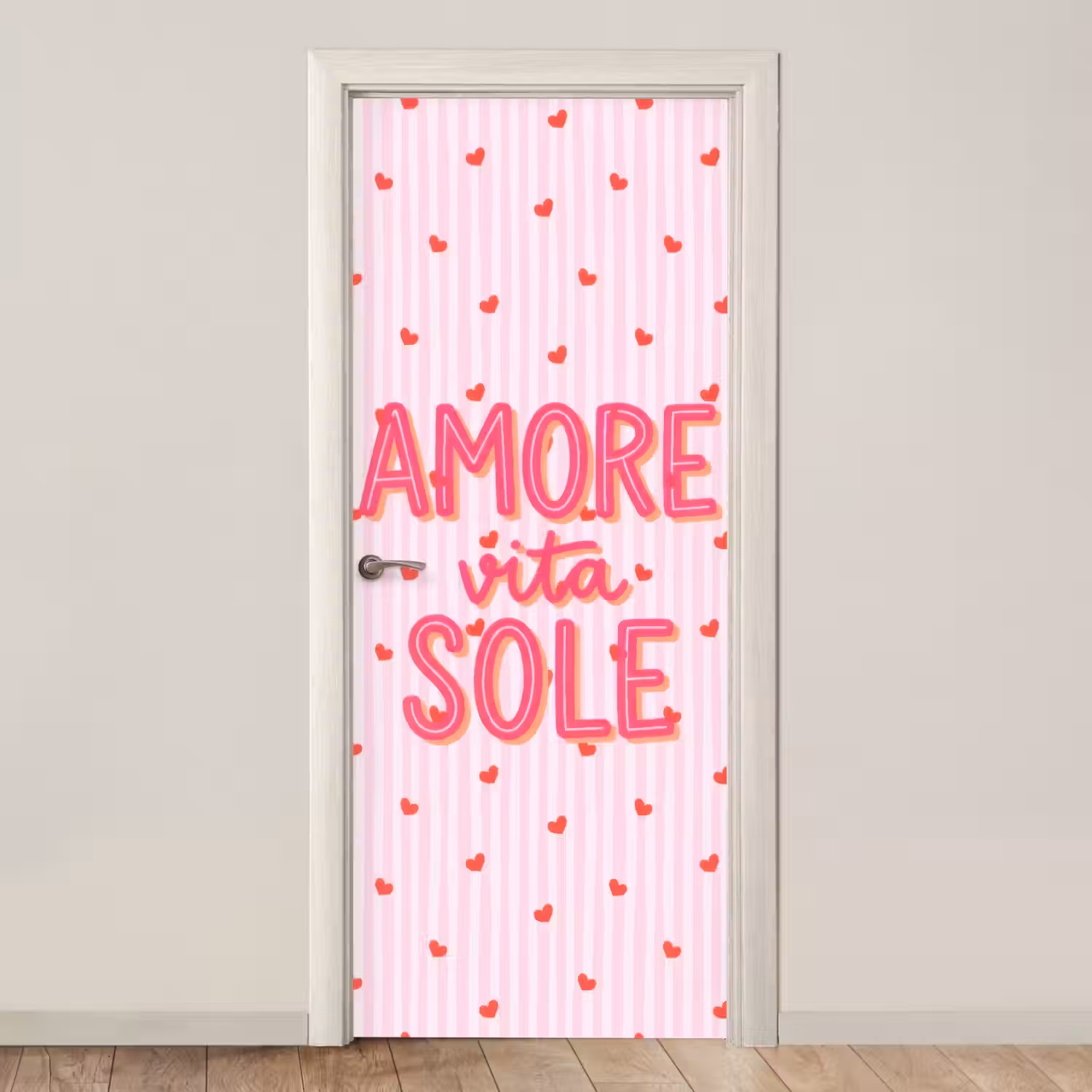 Amore vita sole - Roze - Hartjes deurposter klein -3d_beige