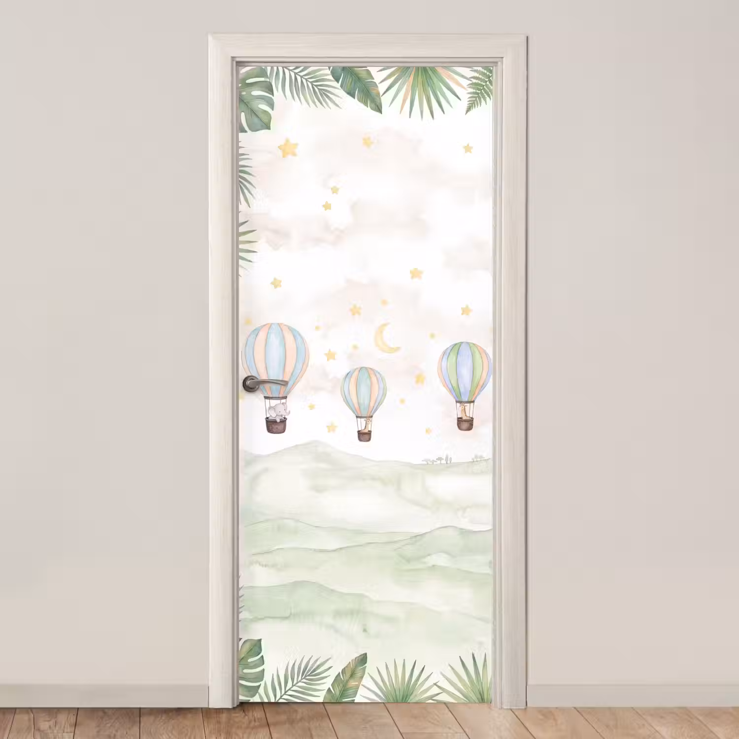 Aquarel - Luchtballonnen - Pastel deurposter klein -3d_beige