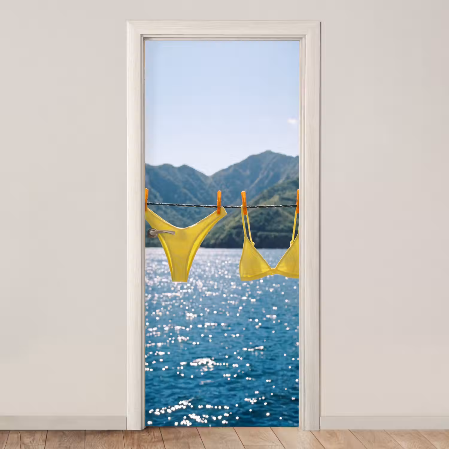 Badmode - Bikini - Zee - Bergen - Geel deurposter klein -3d_beige
