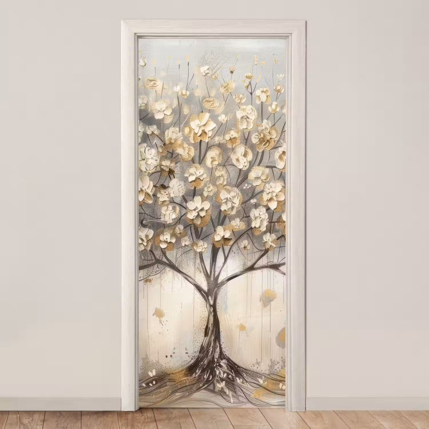 Boom - Beige - Goud - Verflook - Grijs deurposter klein -3d_beige
