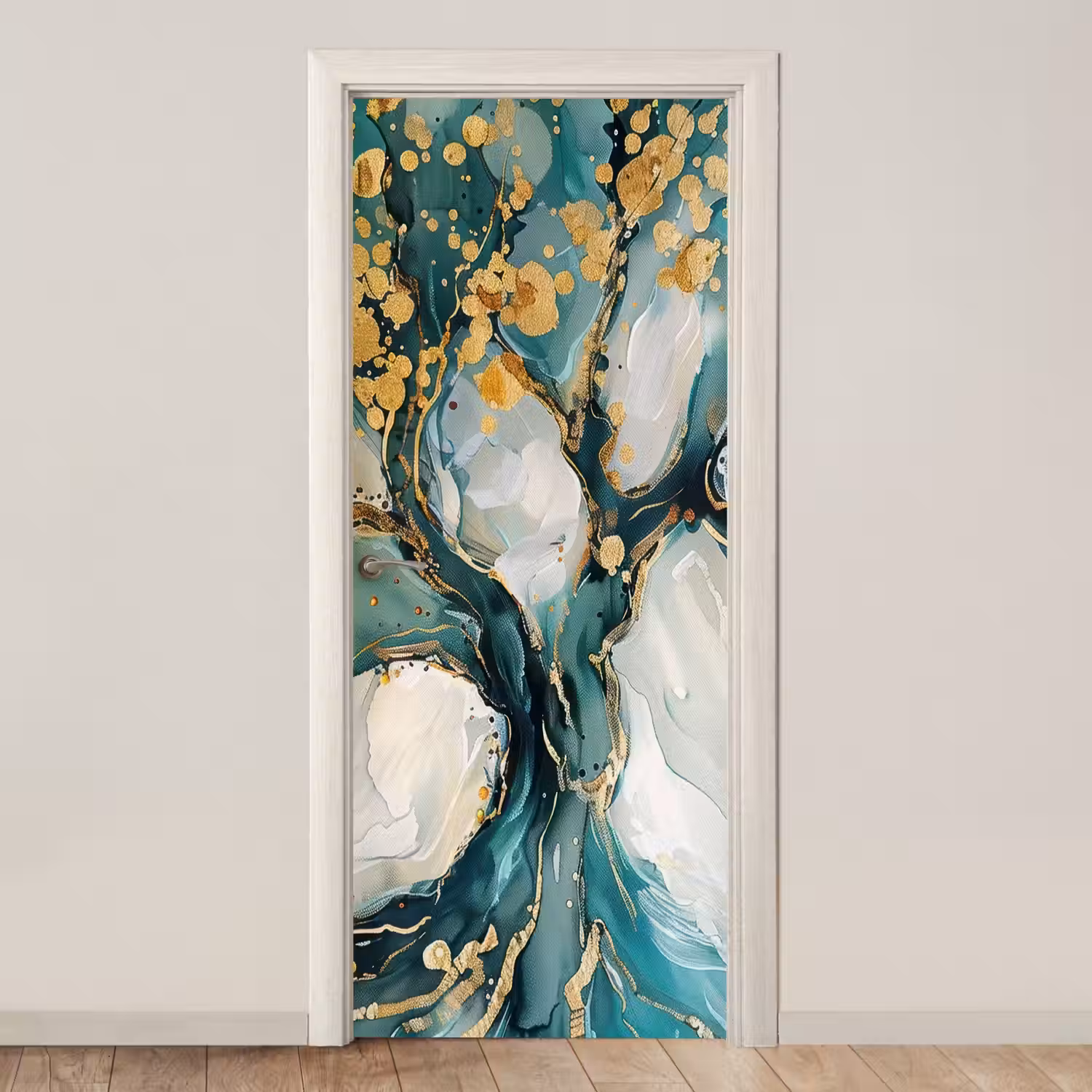 Boom - Modern - Verflook - Turquoise - Goud deurposter klein -3d_beige