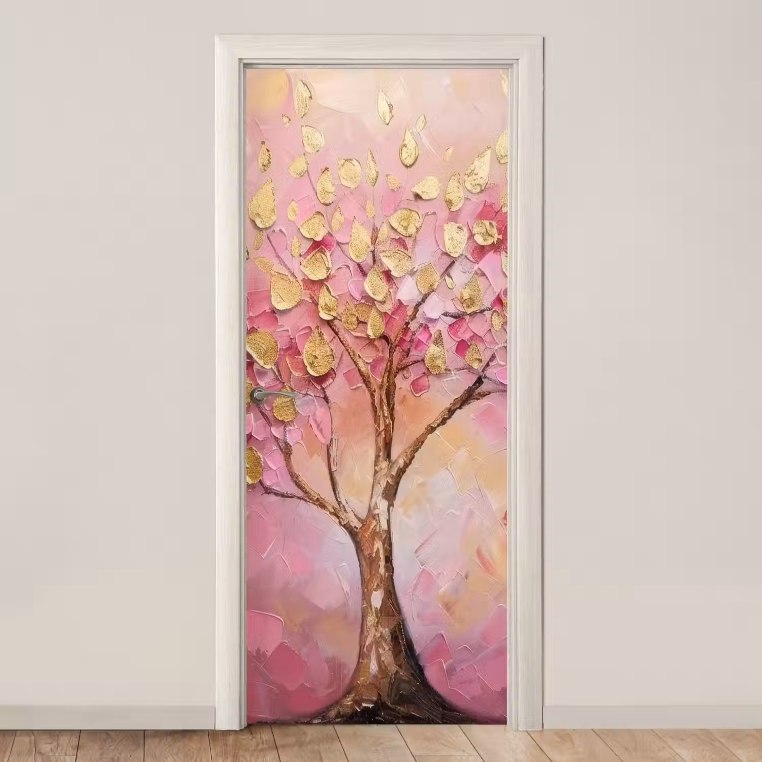 Boom - Roze - Goud - Modern deurposter klein -3d_beige