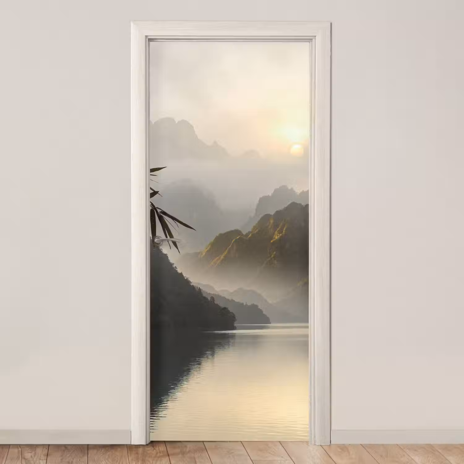 Bergen - Water - Mist - Natuur - Landschap deurposter klein -3d_beige