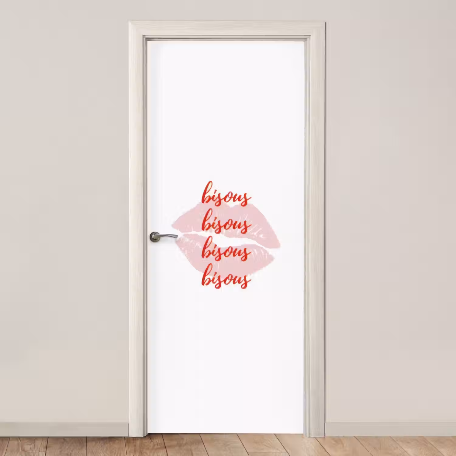Bisous - Lip - Wit - Rood deurposter klein -3d_beige