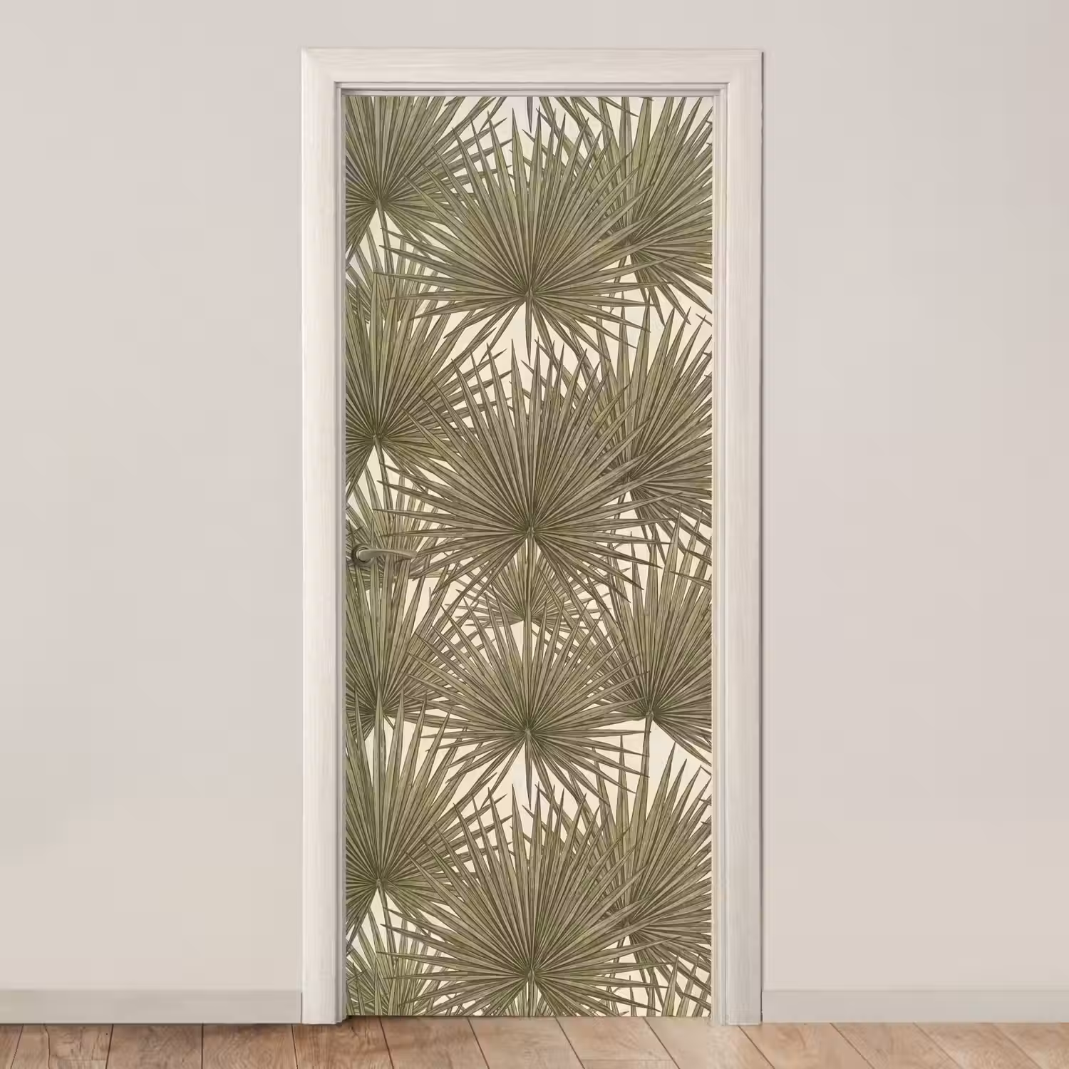 Blad - Tropisch - Patroon - Natuur - Groen deurposter klein -3d_beige