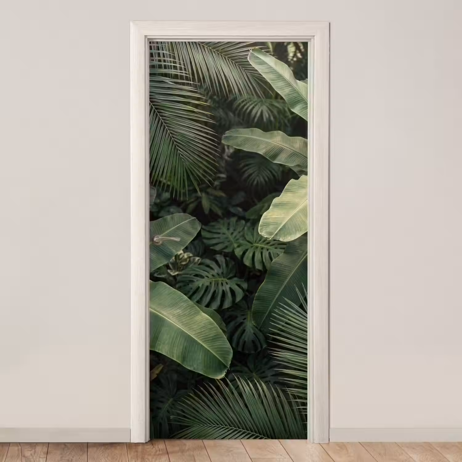 Bladeren - Groen - Tropisch - Natuur deurposter klein -3d_beige