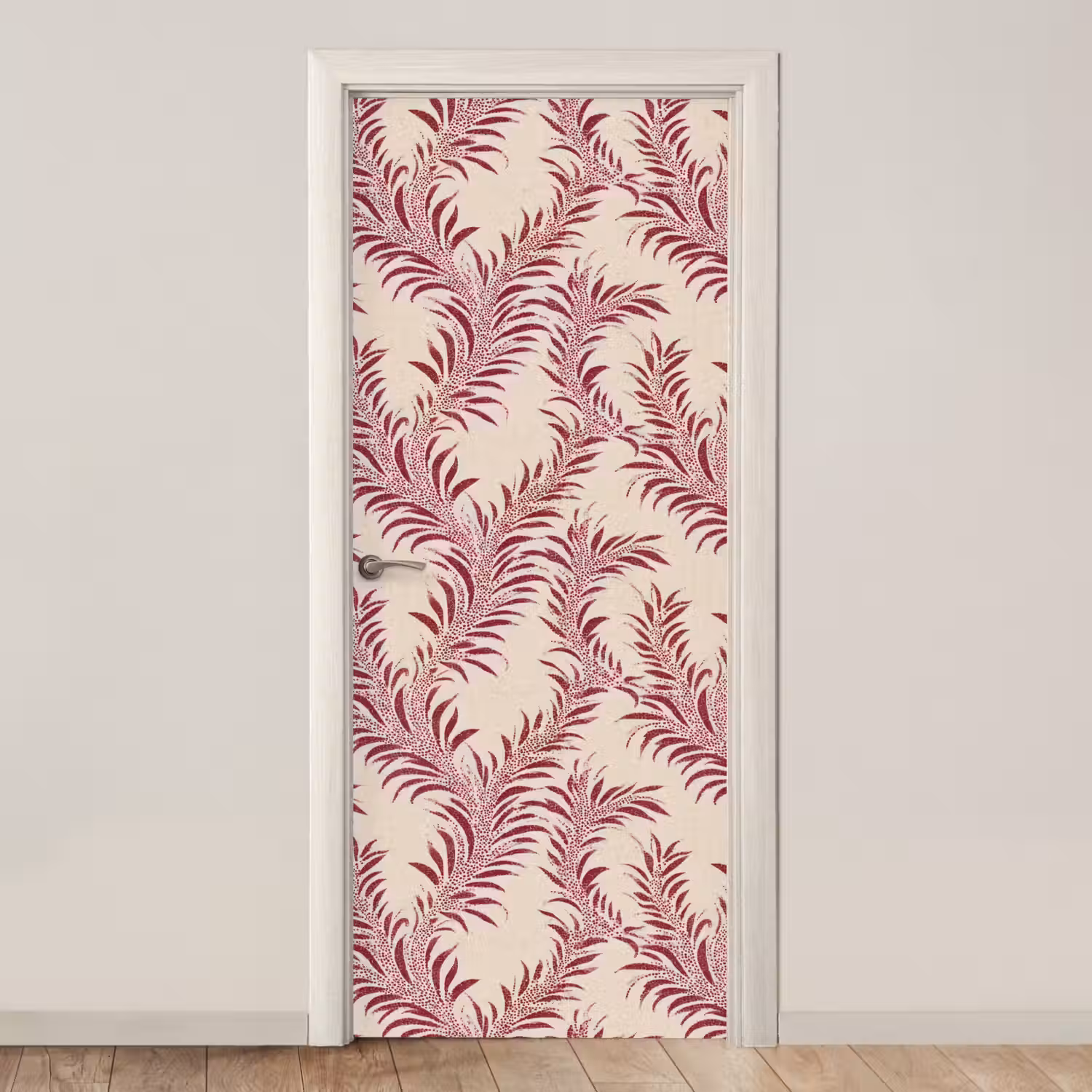 Bladeren - Linnen - Rood deurposter klein 289 -3d_beige