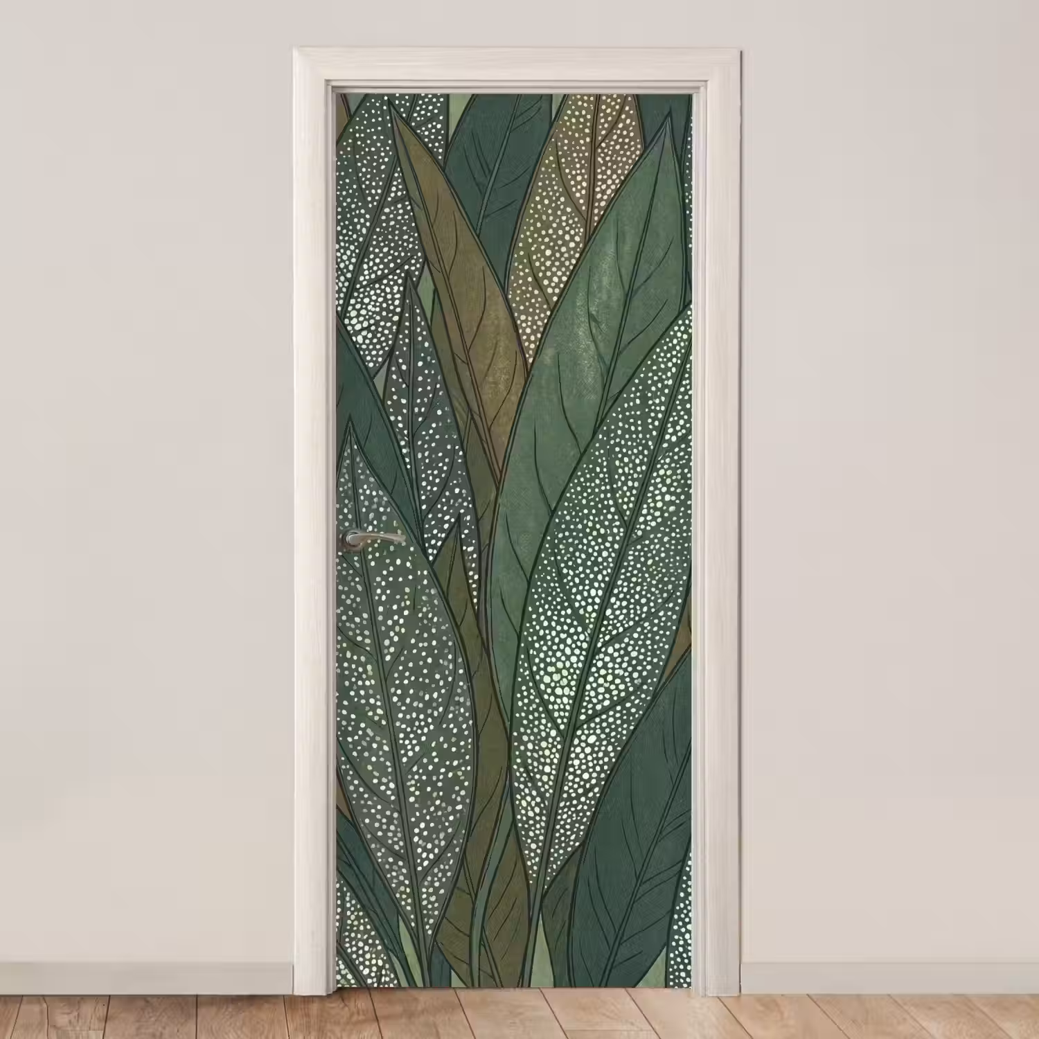 Bladeren - Patroon - Gestippeld - Natuur - Groen deurposter klein -3d_beige