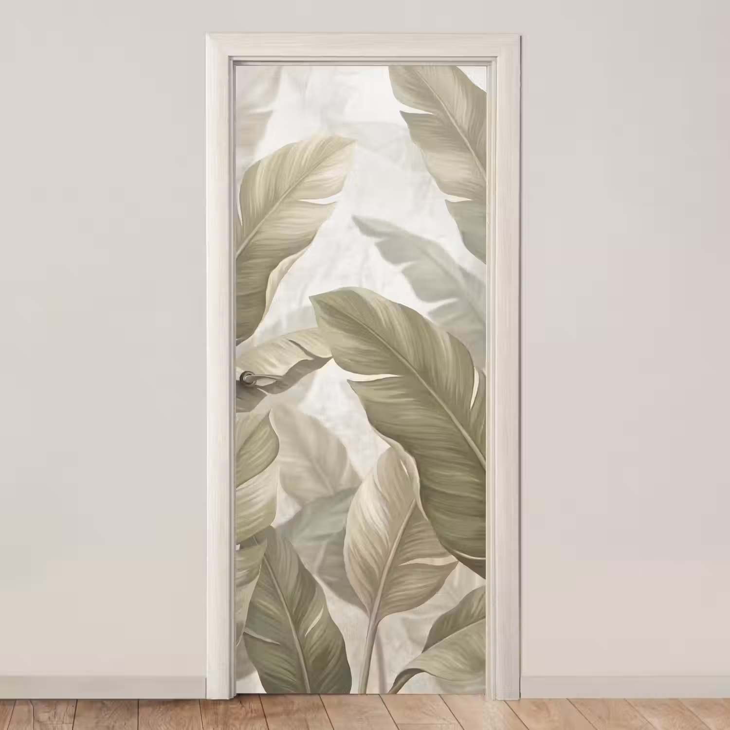 Bladeren - Tropisch - Natuur - Abstract - Beige deurposter klein -3d_beige