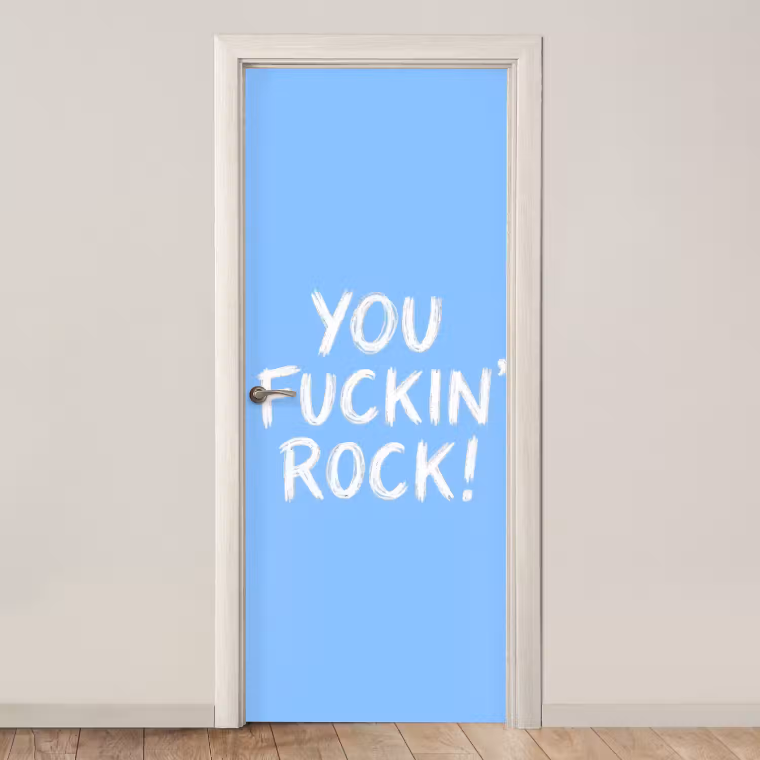 Blauw - Wit - You fuckin rock deurposter klein -3d_beige