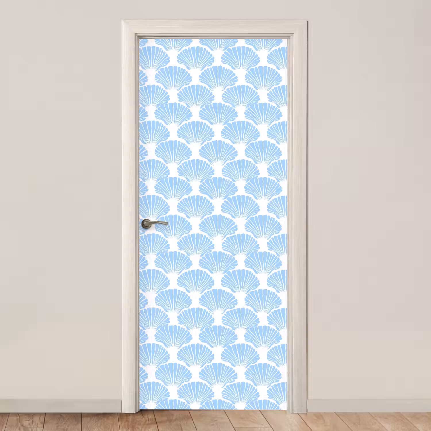 Blauw - Wit - Schelpen - Grafisch - Structuur deurposter klein 289 -3d_beige