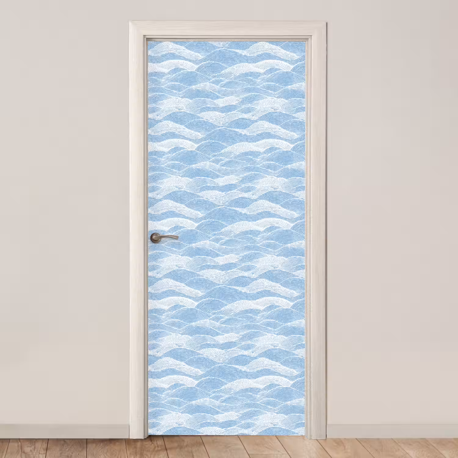 Blauw - Wit - Golven - Getekend deurposter klein 289 -3d_beige