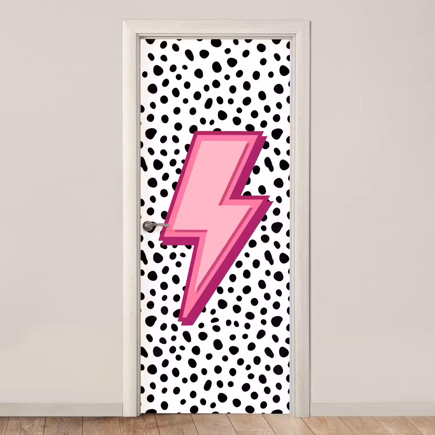 Bliksem - Roze - Stippen deurposter klein -3d_beige