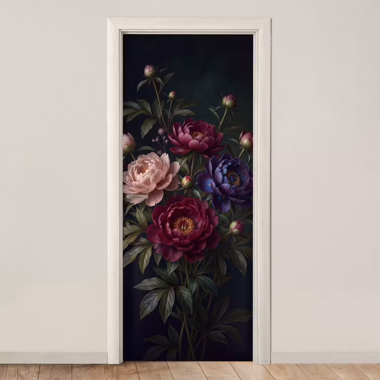 Bloemen - Boeket - Natuur - Modern - Donker deurposter klein -3d_beige