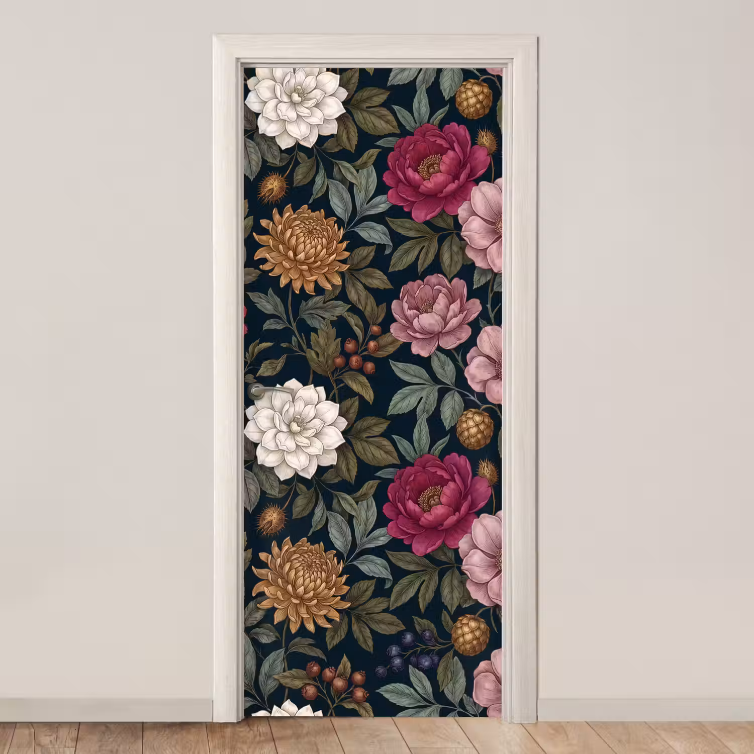 Bloemen - Botanisch - Illustratie - Donker - Vintage deurposter klein -3d_beige