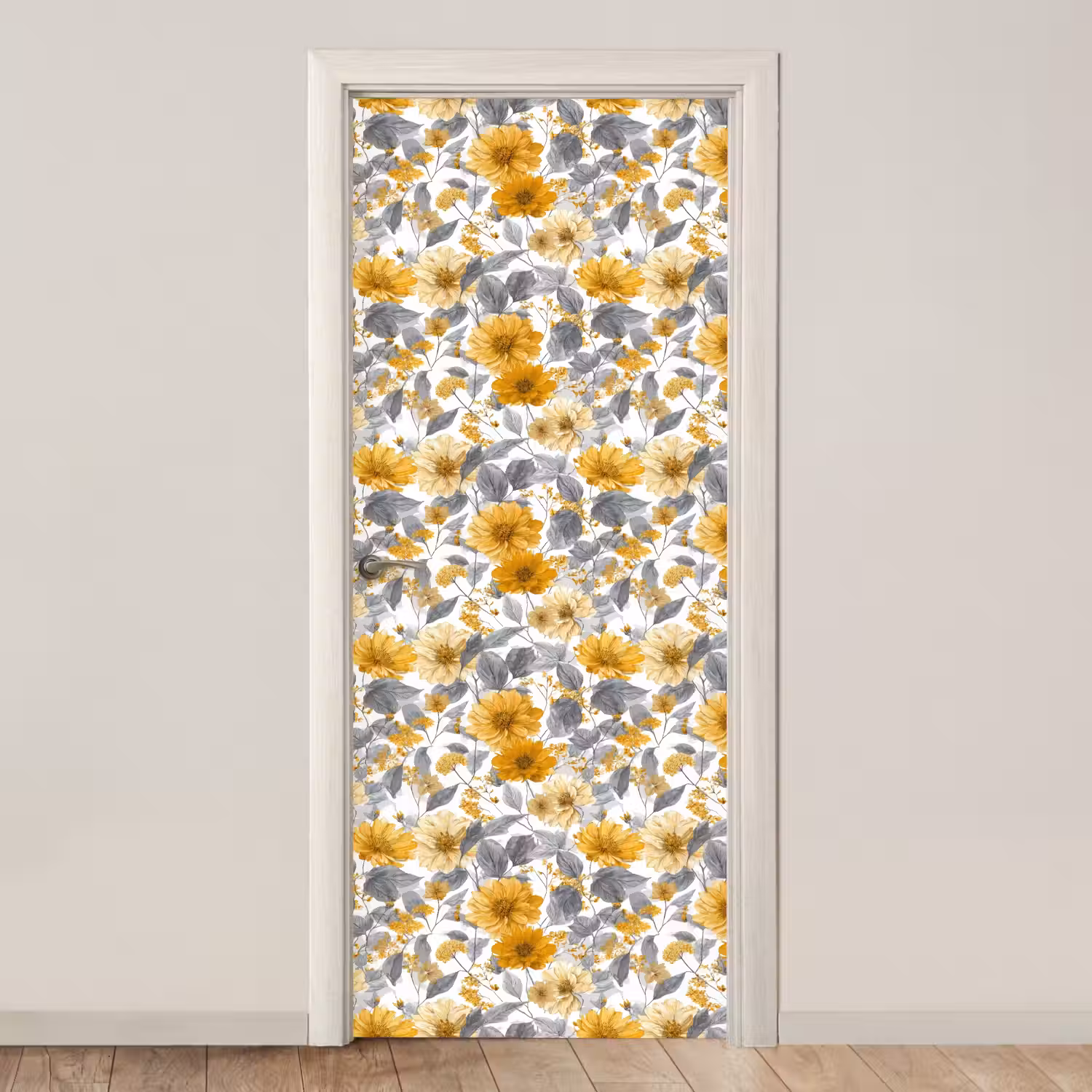 Bloemen - Botanisch - Elegant - Okergeel - Grijs deurposter klein 289 -3d_beige