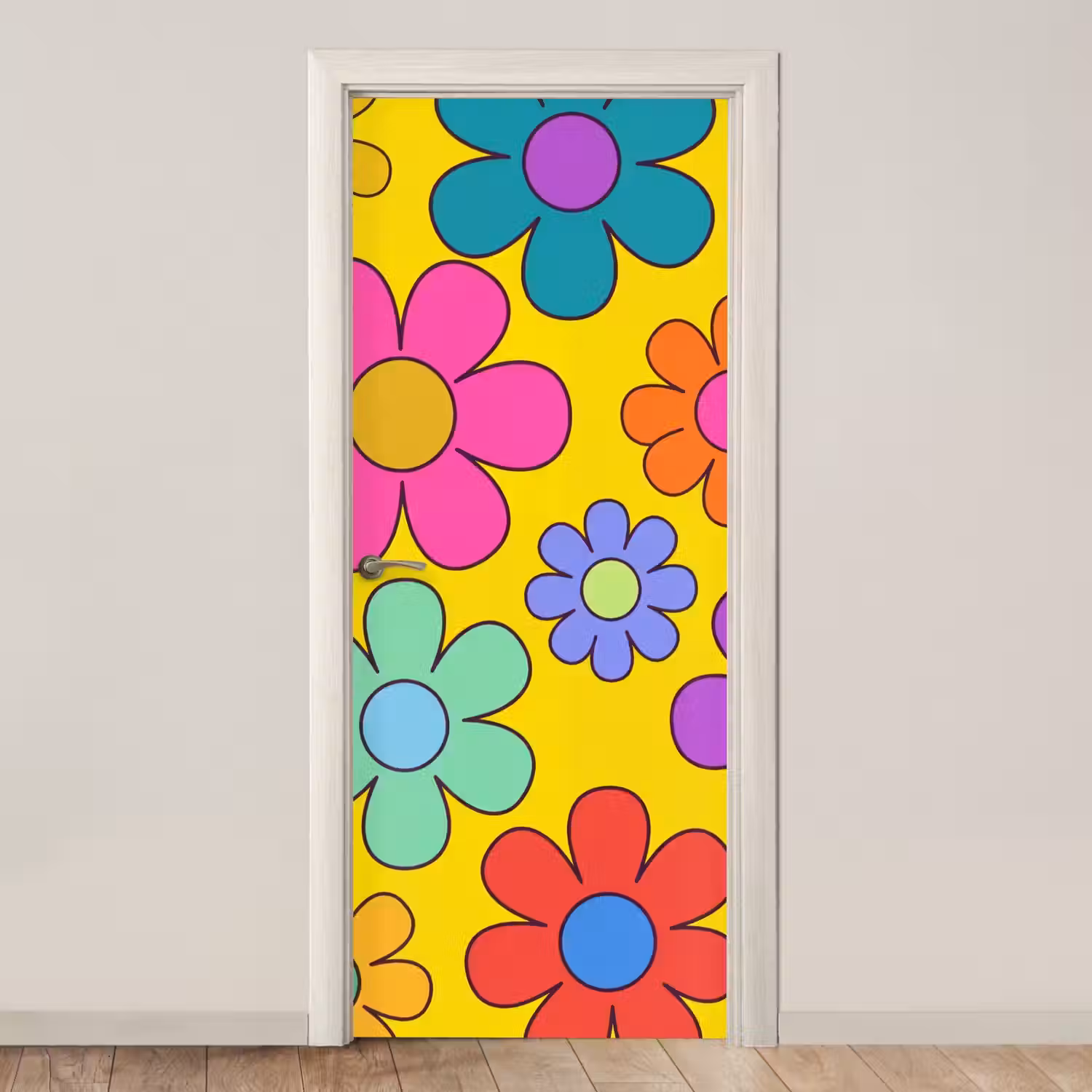 Bloemen - Illustratie - Kleurrijk deurposter klein -3d_beige