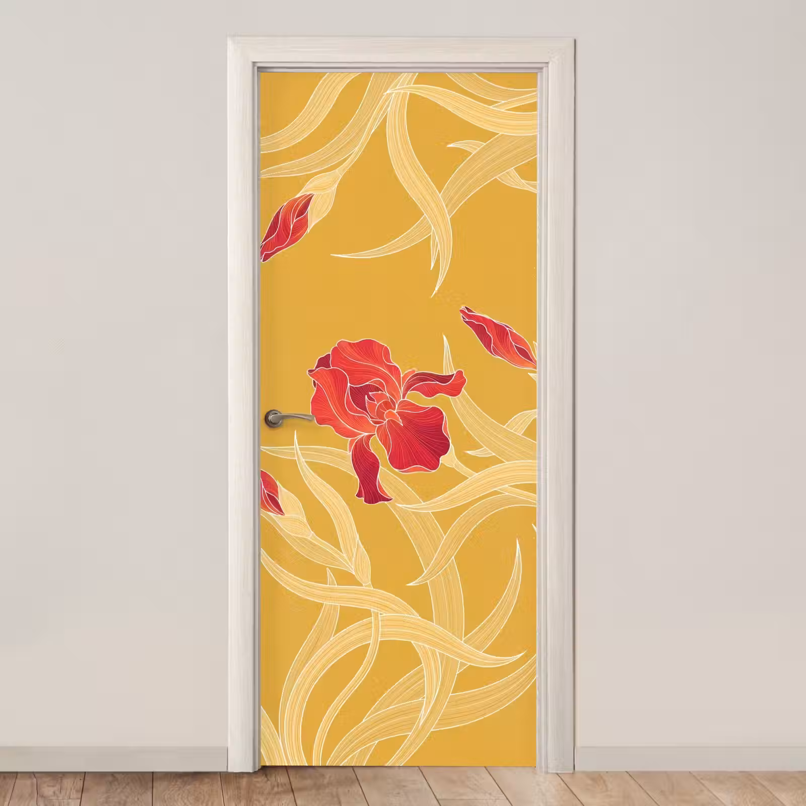 Türtapete - Blumen – Illustration – Rot - Bloemen - Illustratie - Rood deurposter klein