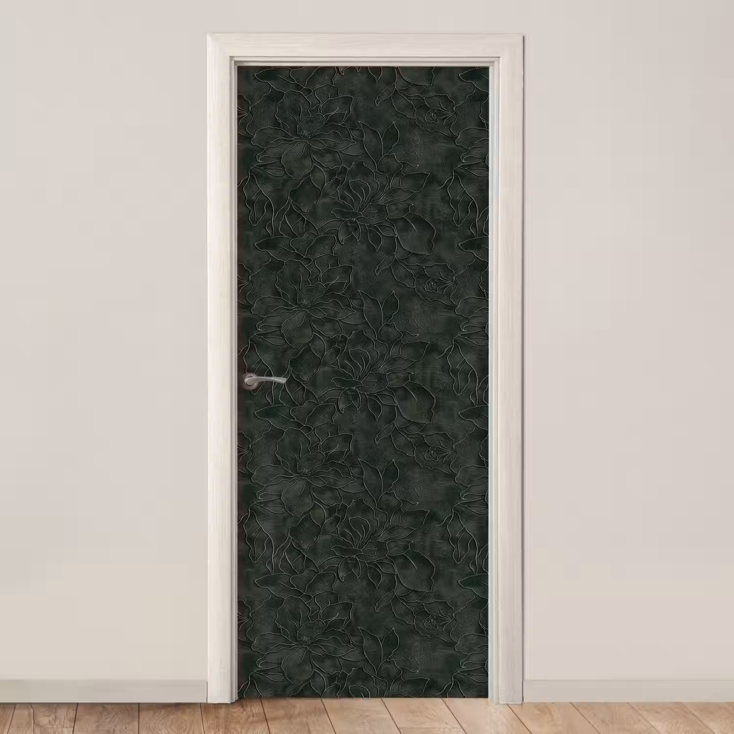 Bloemen - Lijnen - Groen deurposter klein 289 -3d_beige