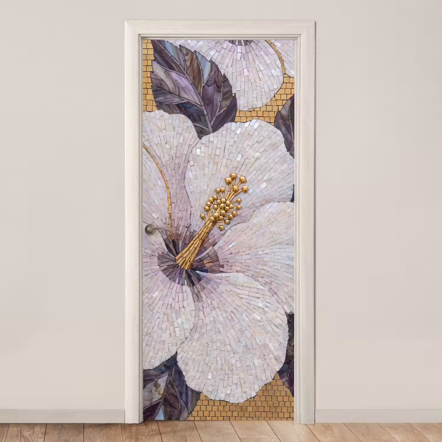 Bloemen - Mozaïek - Kunst - Modern - Goud deurposter klein -3d_beige
