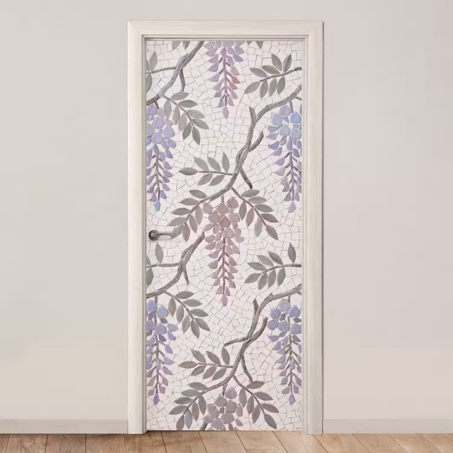 Bloemen - Mozaïek - Natuur - Patroon - Paars deurposter klein -3d_beige