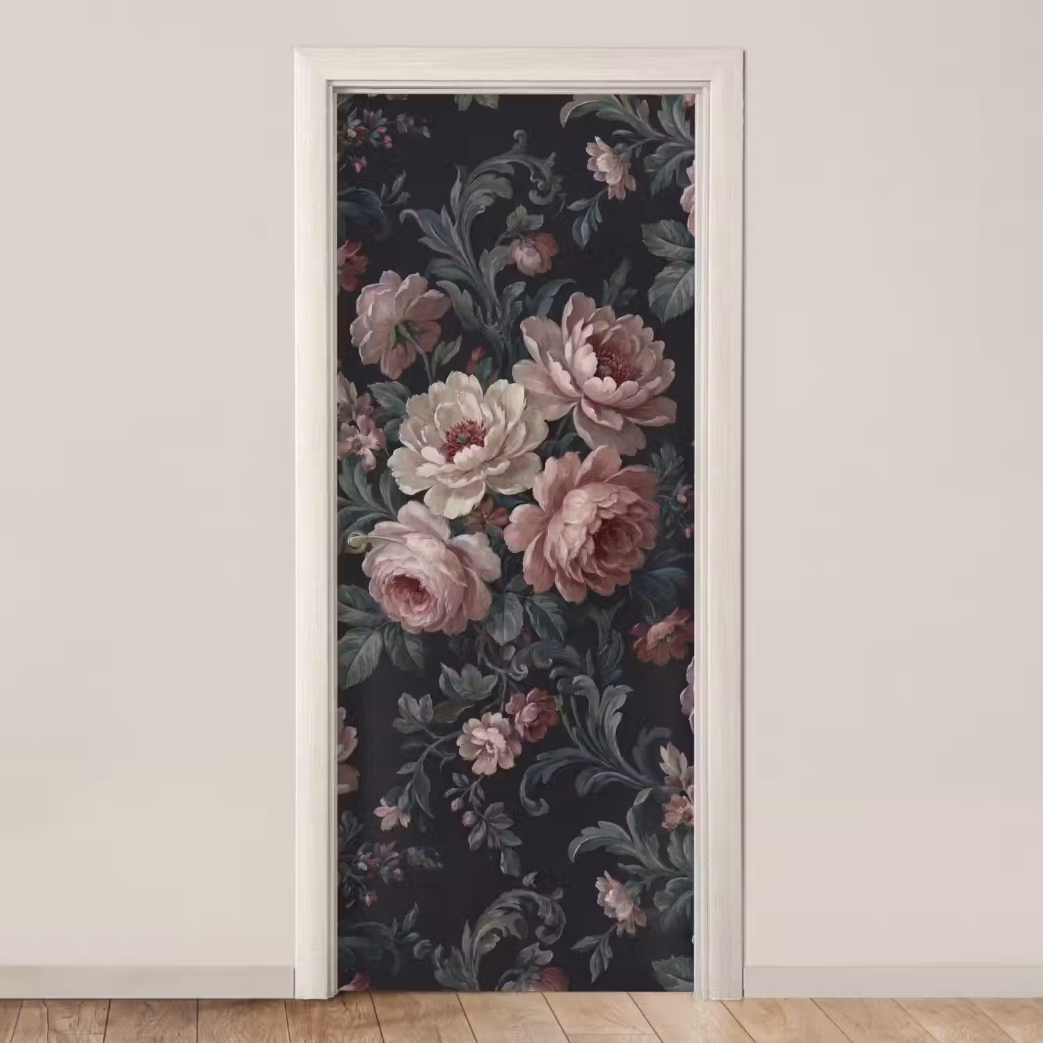 Bloemen - Patroon - Sierlijk - Roze - Donker deurposter klein -3d_beige