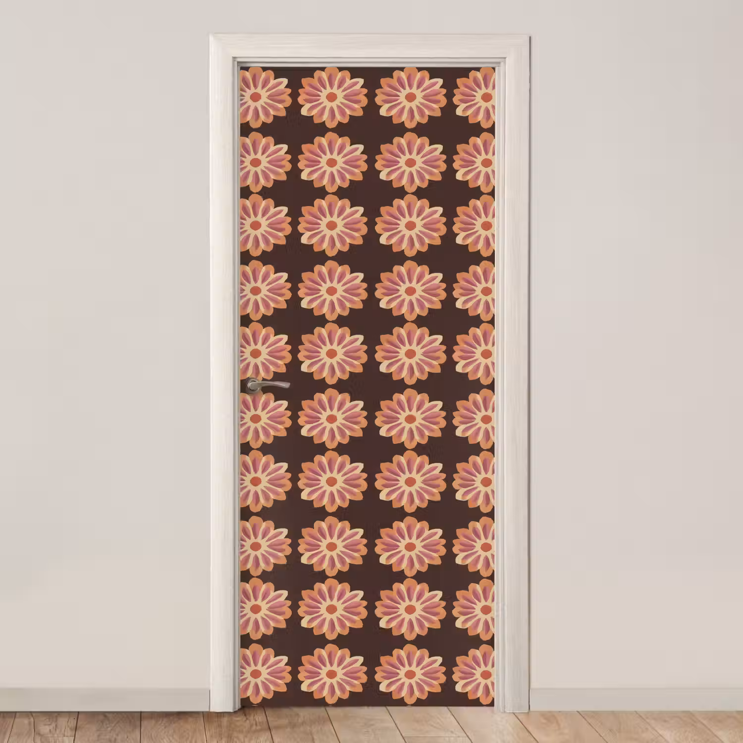 Bloemen - Patroon - Bruin deurposter klein 289 -3d_beige