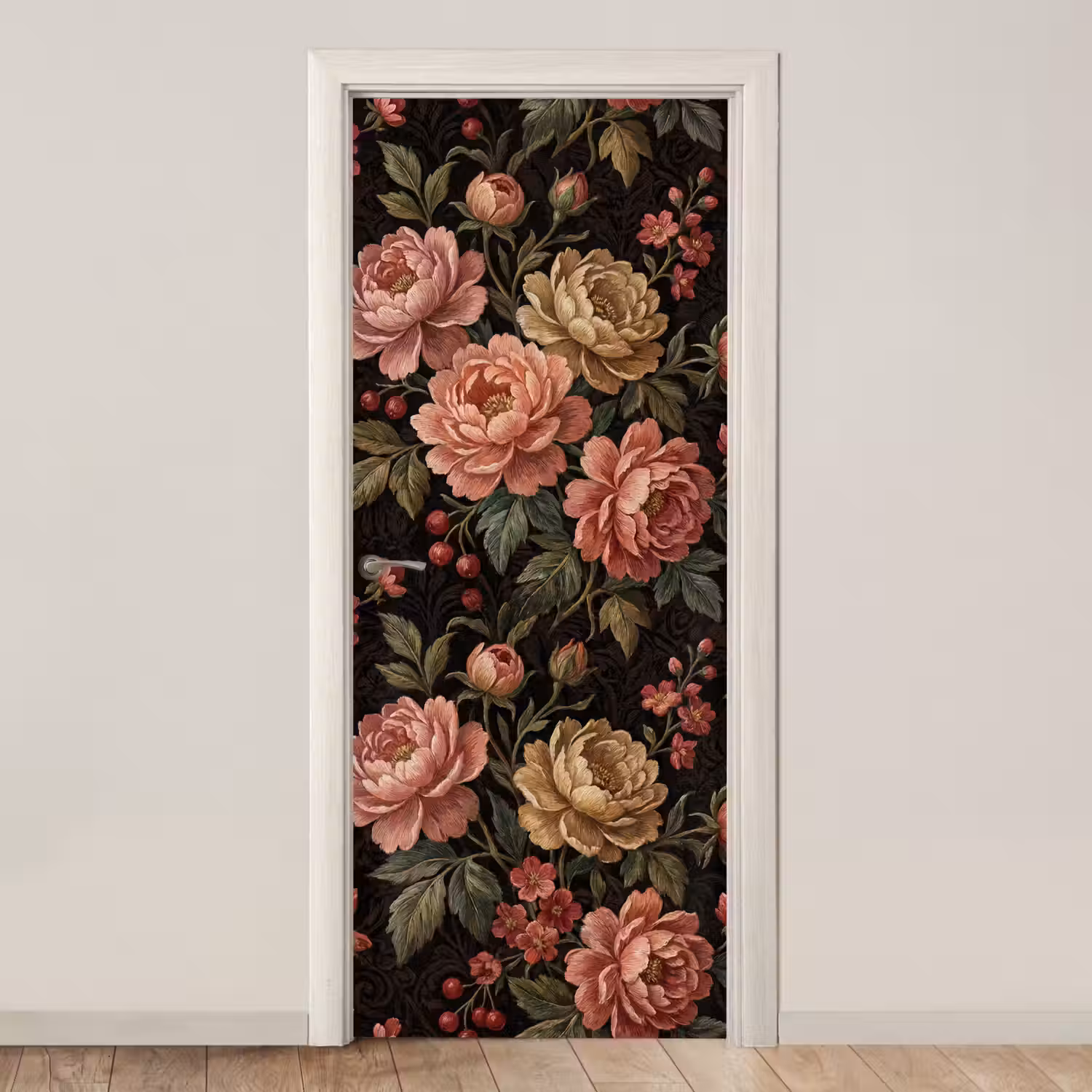 Bloemen - Patroon - Natuur - Vintage - Roze deurposter klein -3d_beige