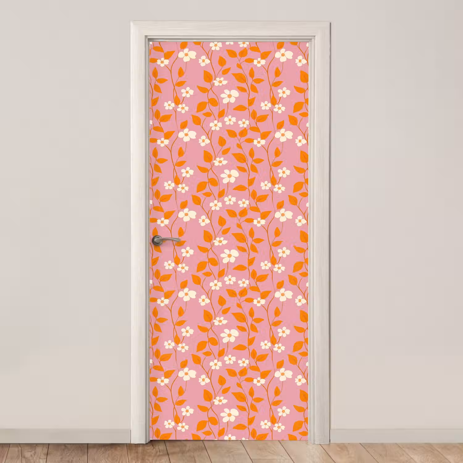 Bloemen - Patroon - Oranje deurposter klein 289 -3d_beige