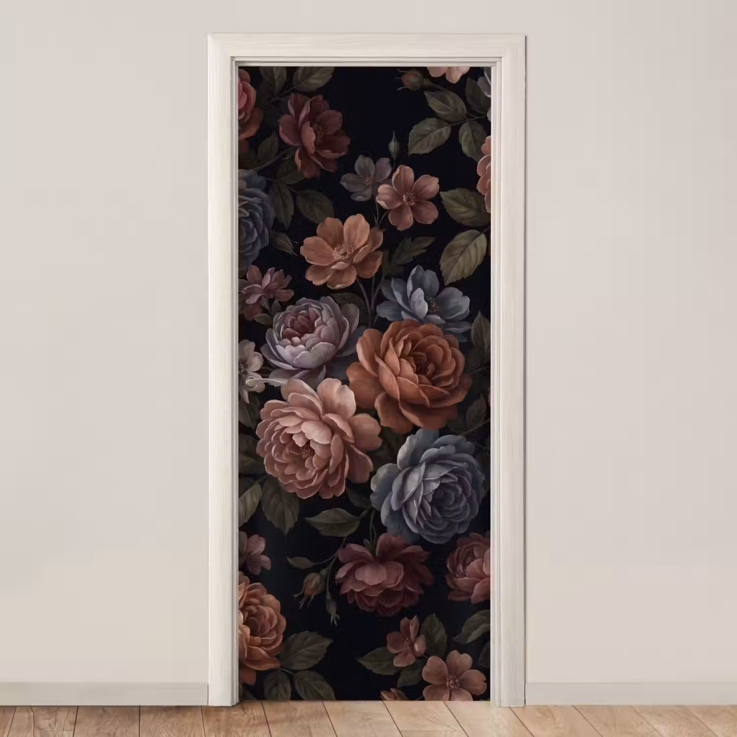 Bloemen - Patroon - Vintage - Donker - Roze deurposter klein -3d_beige