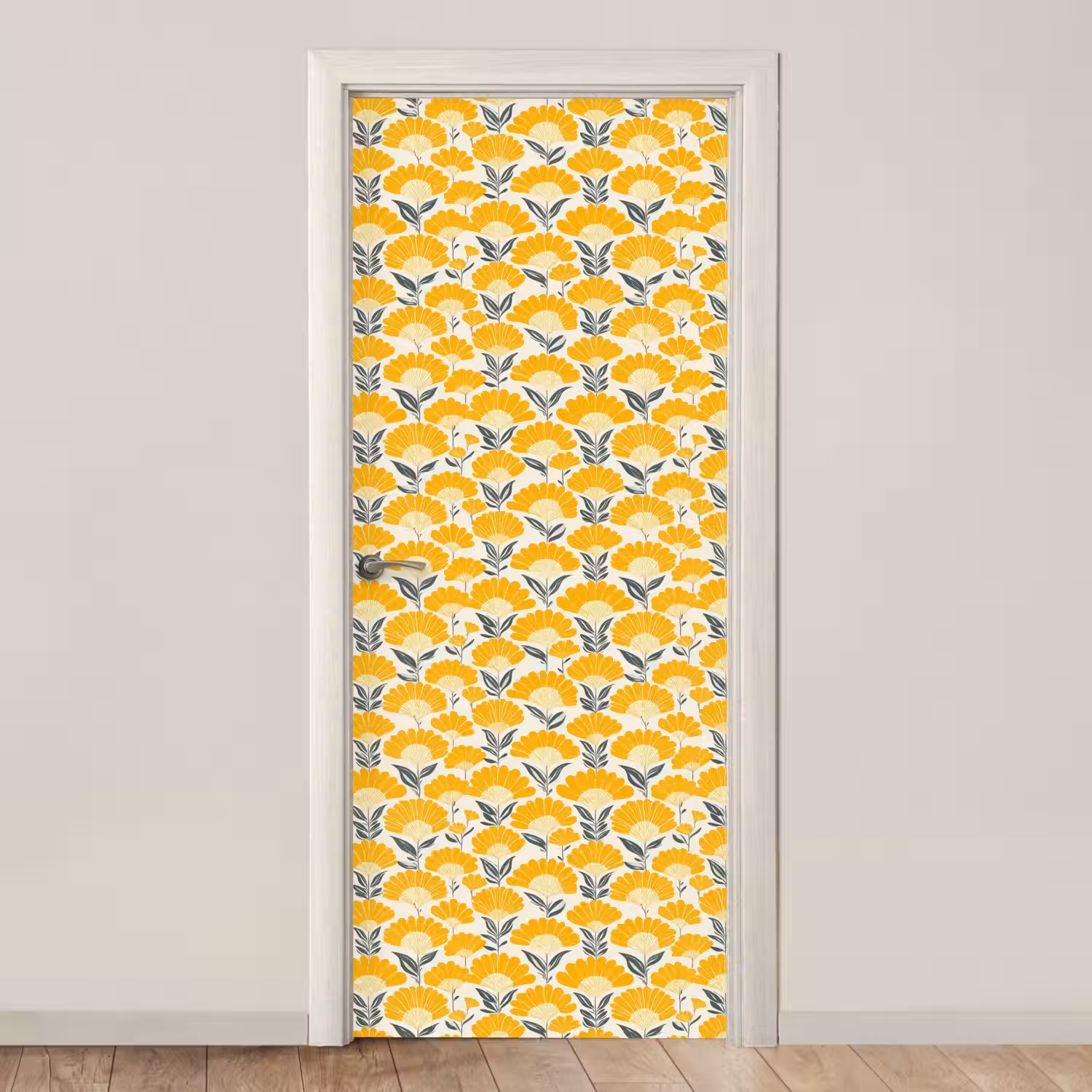 Bloemen - Retro - Botanisch - Okergeel - Grijs deurposter klein 289 -3d_beige