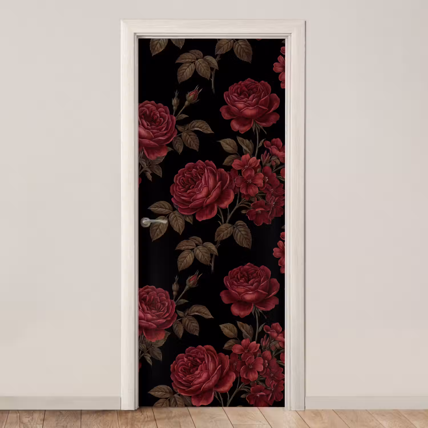 Bloemen - Roos - Patroon - Klassiek - Rood deurposter klein -3d_beige