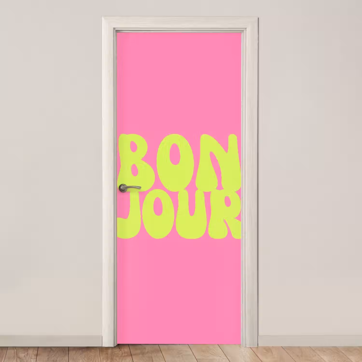 Bonjour - Roze - Fel groen deurposter klein -3d_beige