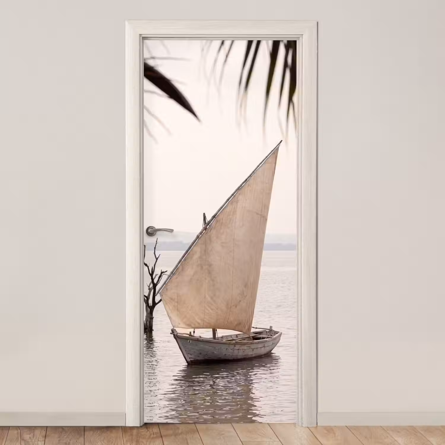 Boot - Zeil - Water - Tropisch - Natuur deurposter klein -3d_beige