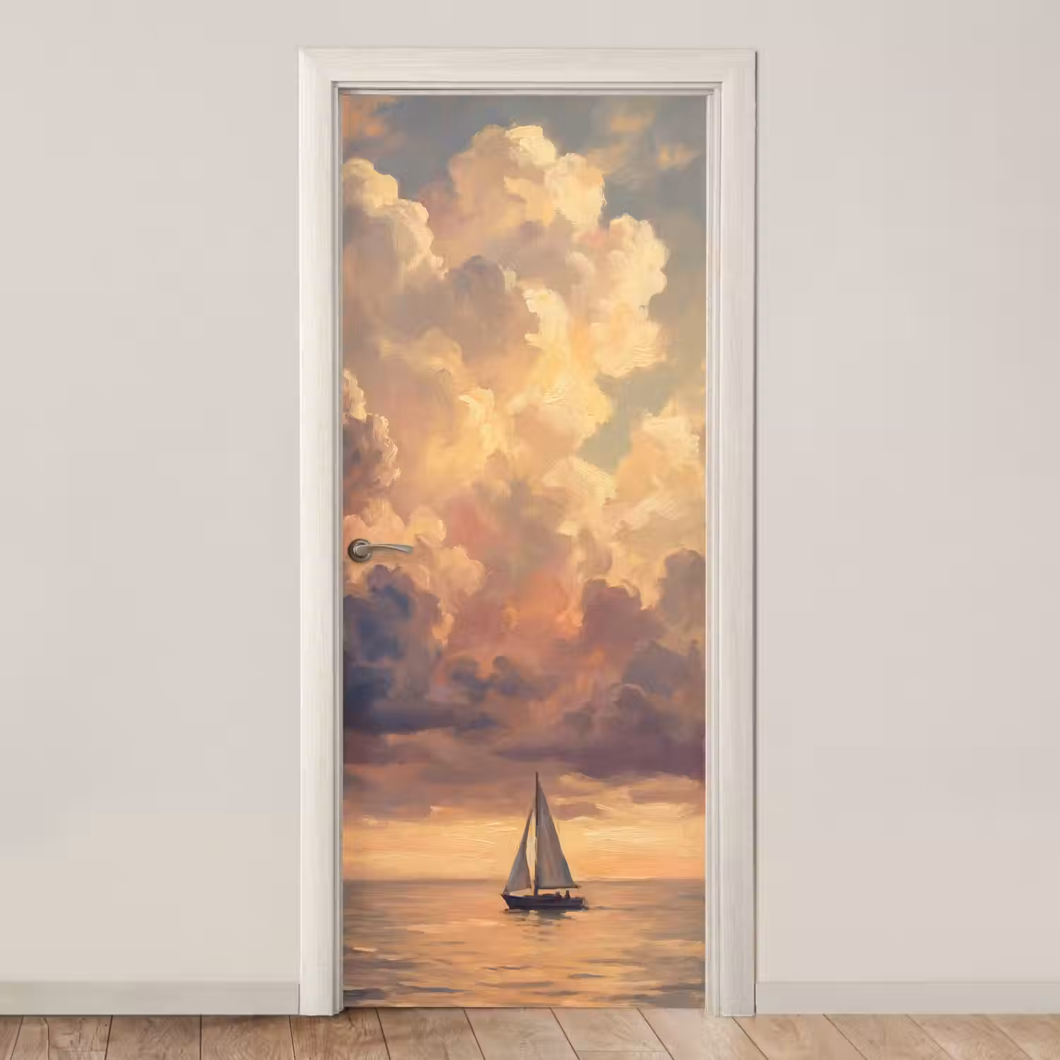 Boot - Zonsondergang - Zee - Natuur - Goud deurposter klein -3d_beige