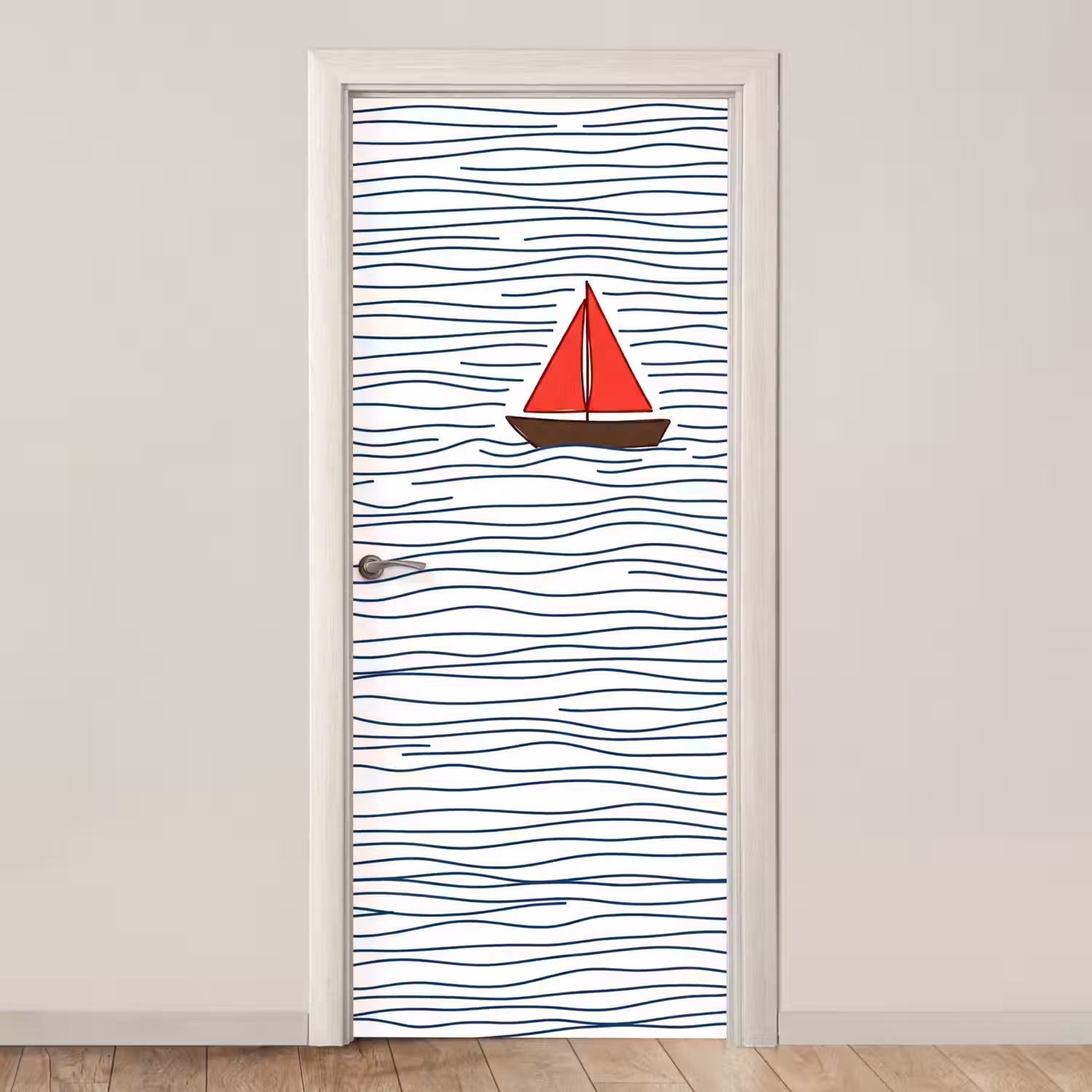 Boot - Water - Rood - Illustratie - Minimalistisch deurposter klein -3d_beige