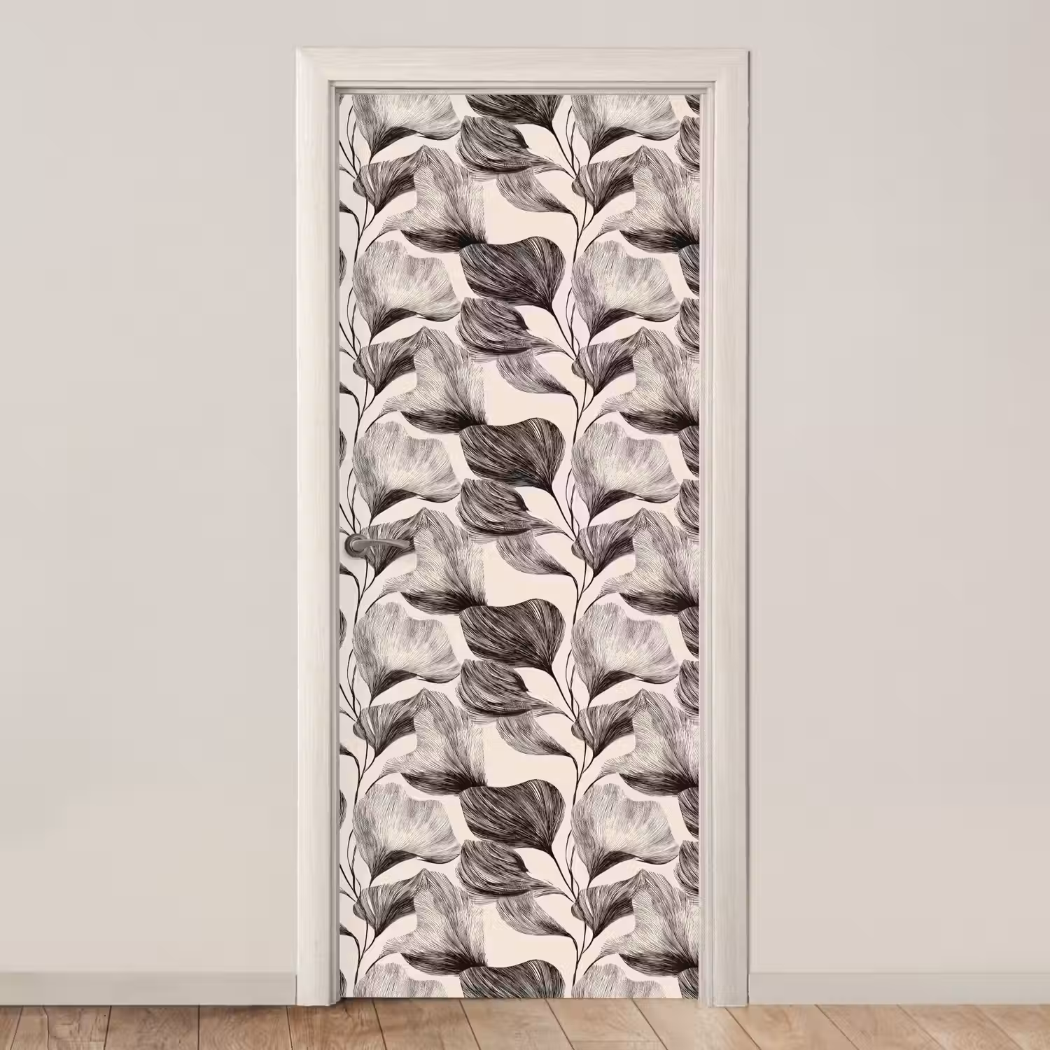 Botanisch - Bladeren - Zwart deurposter klein 289 -3d_beige